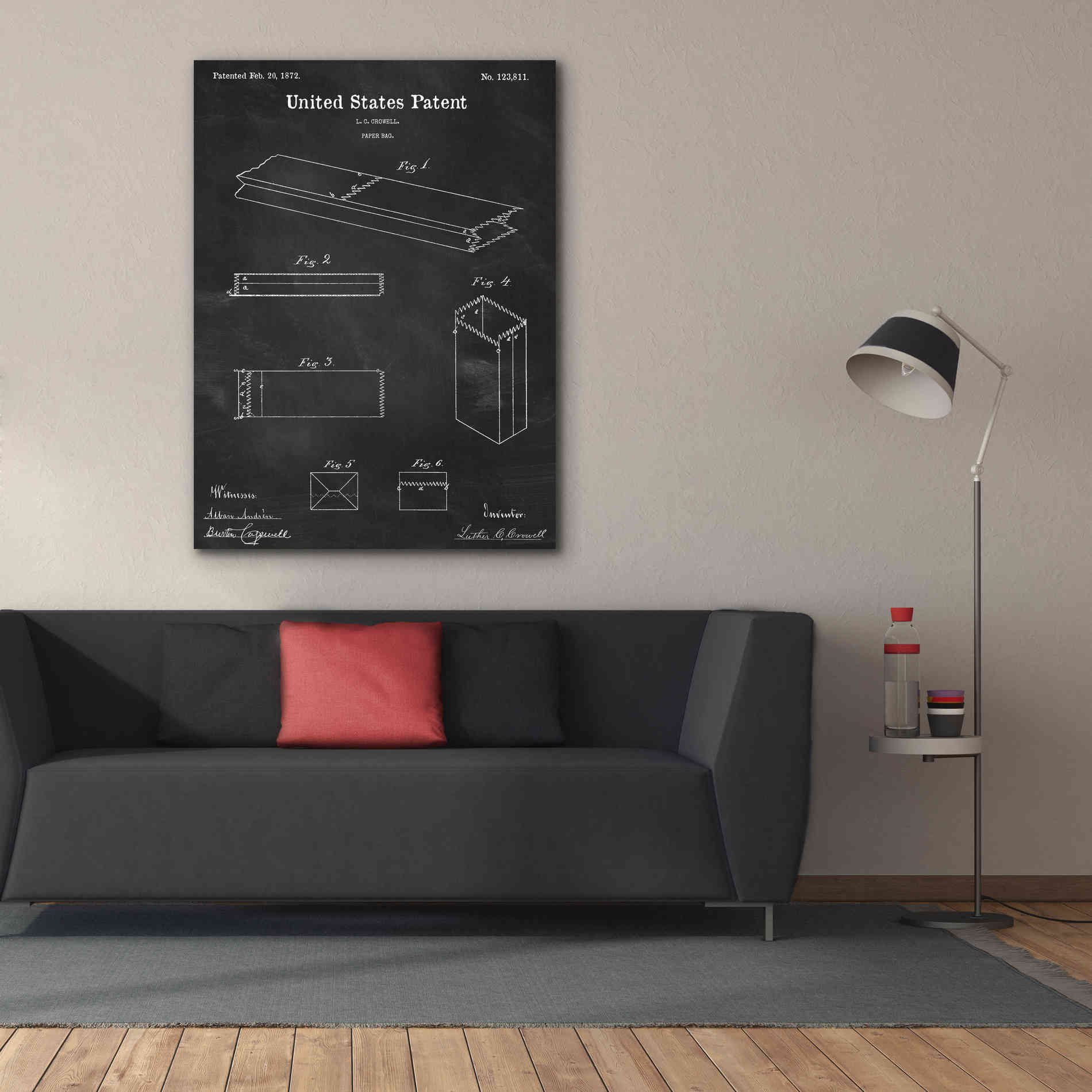 'Paper Bag Blueprint Patent Chalkboard,' Canvas Wall Art,40 x 54
