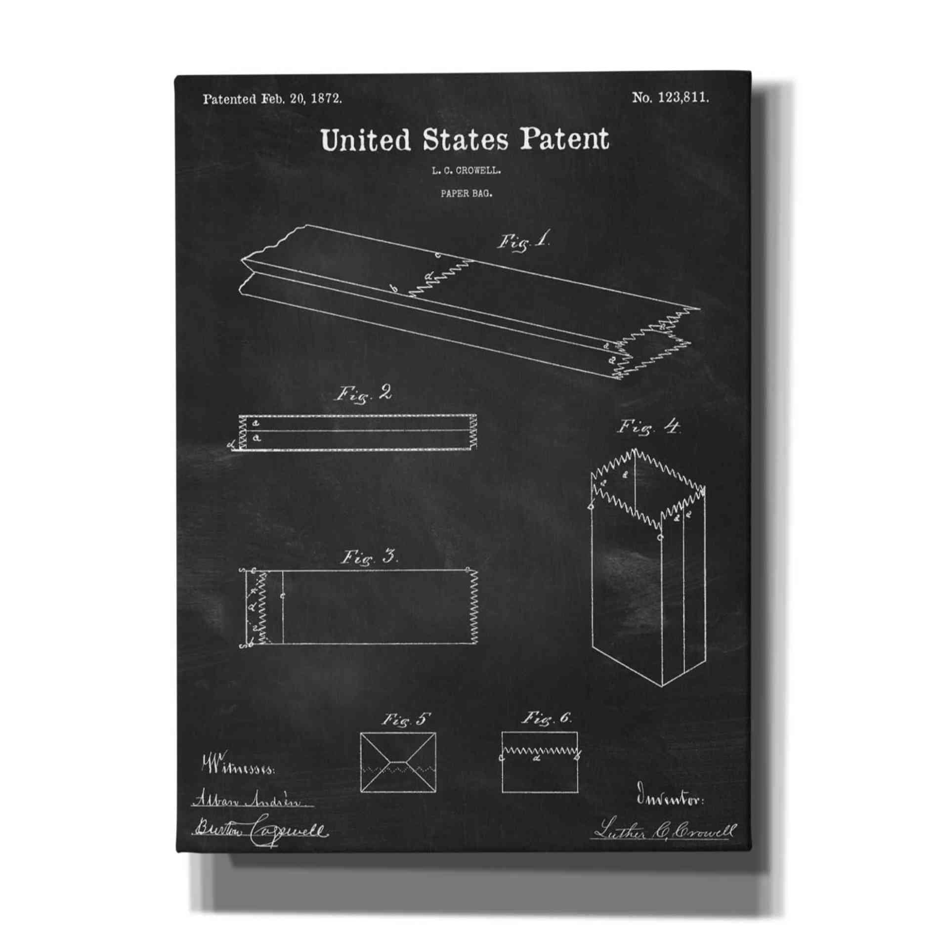 'Paper Bag Blueprint Patent Chalkboard,' Canvas Wall Art,12x16x1.1x0,18x26x1.1x0,26x34x1.74x0,40x54x1.74x0