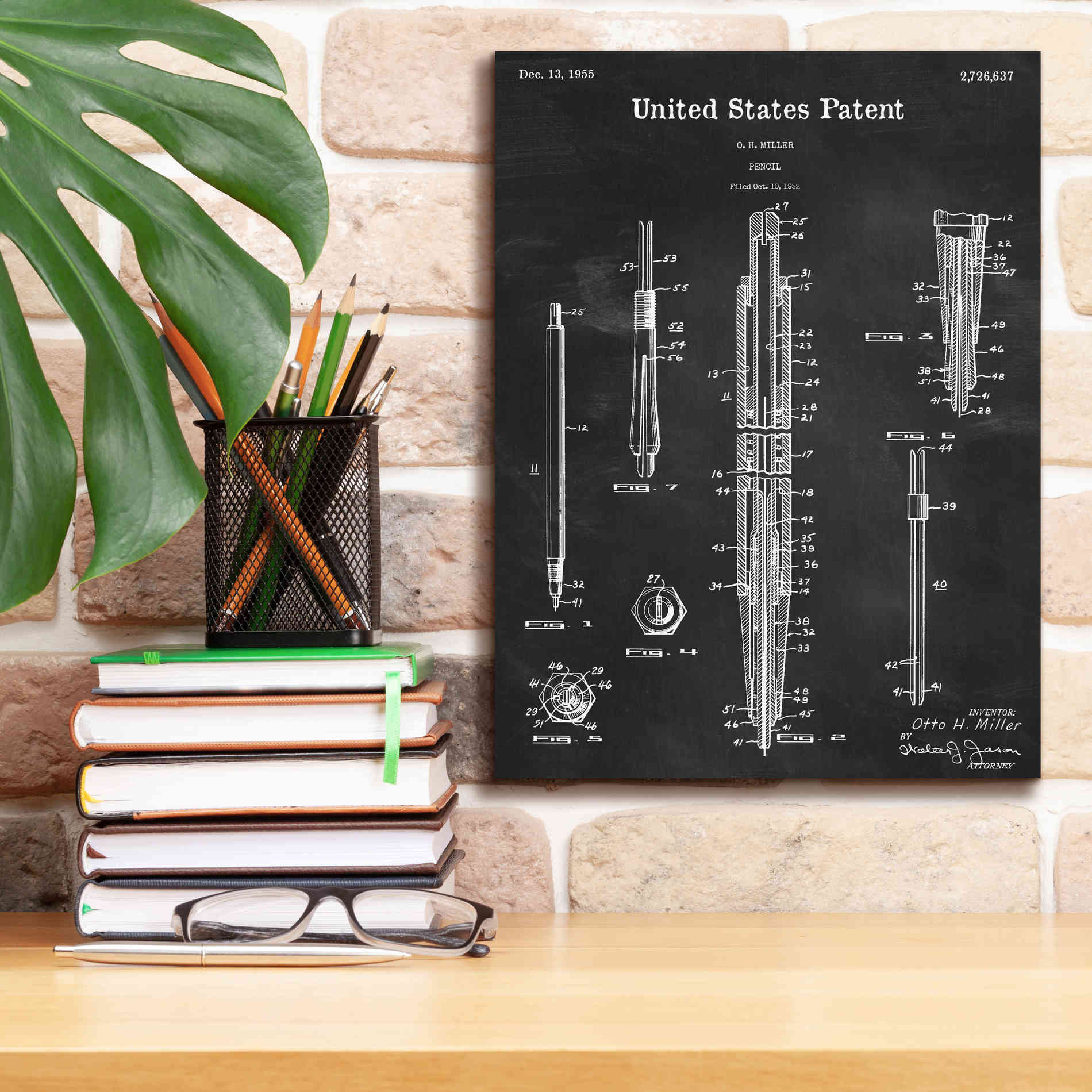 'Mechanical Pencil Blueprint Patent Chalkboard,' Canvas Wall Art,12 x 16