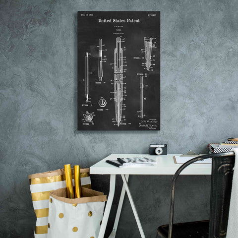 Image of 'Mechanical Pencil Blueprint Patent Chalkboard,' Canvas Wall Art,18 x 26