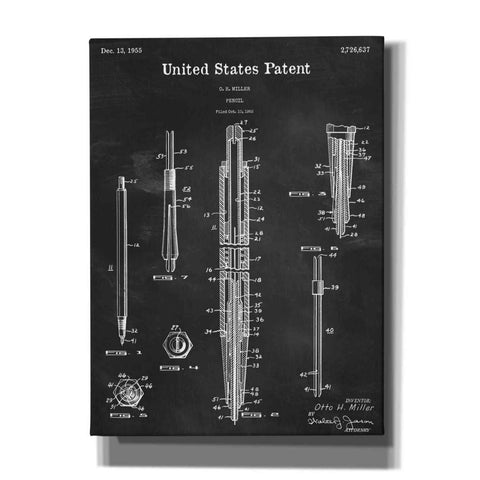 Image of 'Mechanical Pencil Blueprint Patent Chalkboard,' Canvas Wall Art,12x16x1.1x0,18x26x1.1x0,26x34x1.74x0,40x54x1.74x0