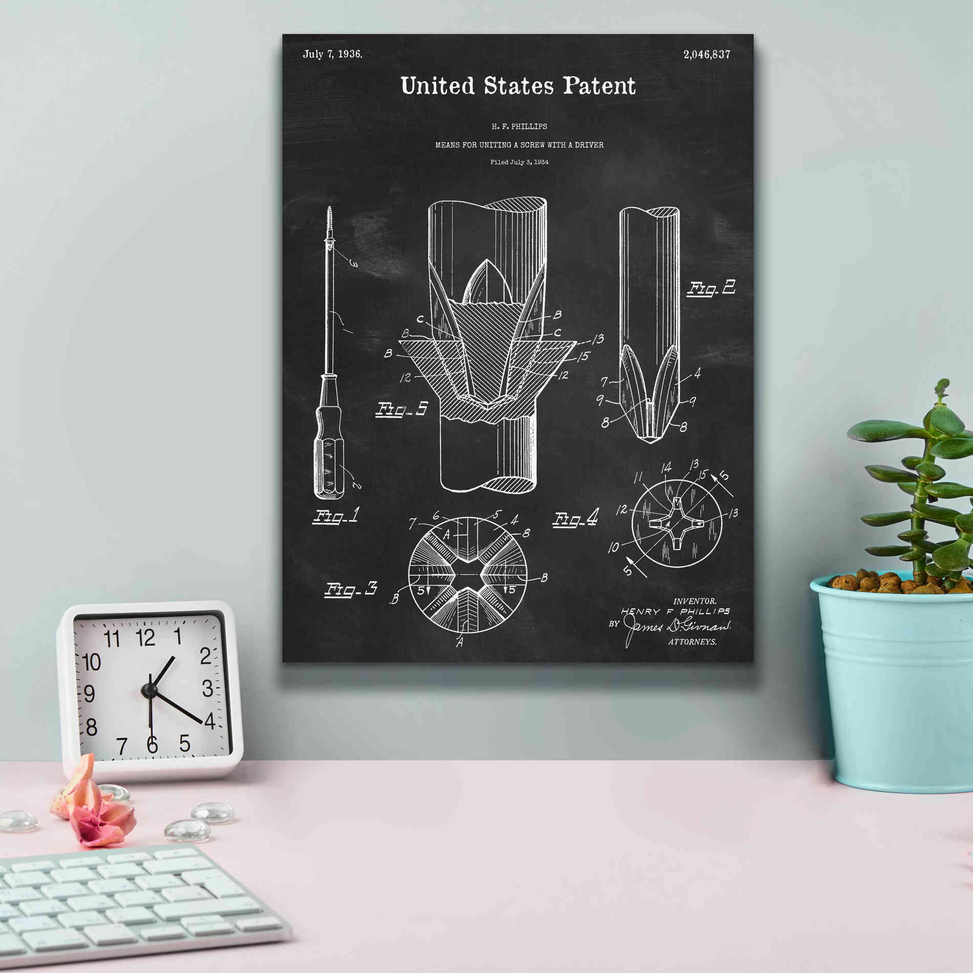 'Screw Driver Blueprint Patent Chalkboard,' Canvas Wall Art,12 x 16