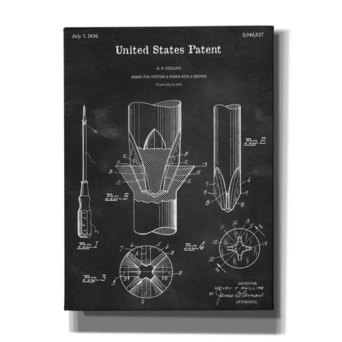 Image of 'Screw Driver Blueprint Patent Chalkboard,' Canvas Wall Art,12x16x1.1x0,18x26x1.1x0,26x34x1.74x0,40x54x1.74x0