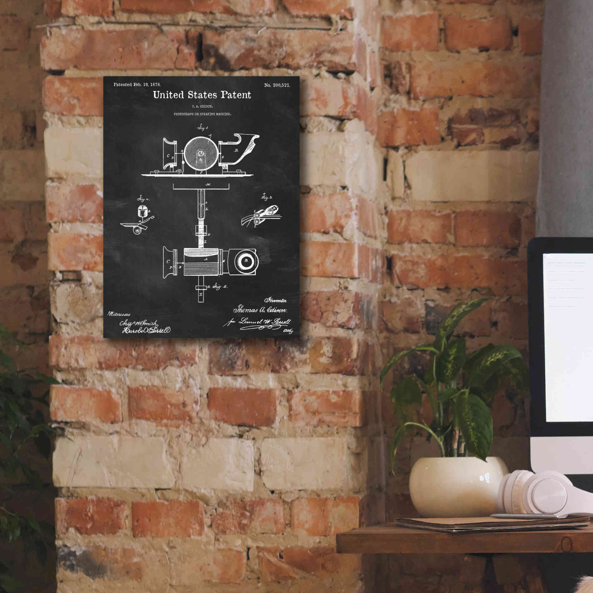 'Phonograph Blueprint Patent Chalkboard,' Canvas Wall Art,12 x 16