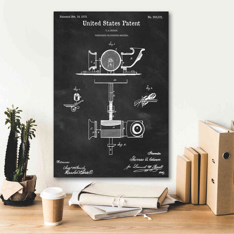 Image of 'Phonograph Blueprint Patent Chalkboard,' Canvas Wall Art,18 x 26
