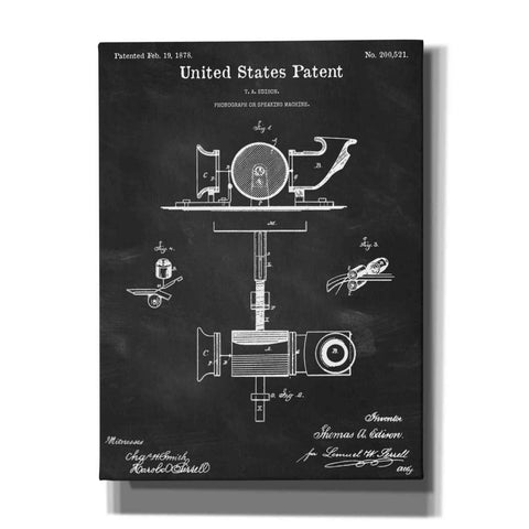 Image of 'Phonograph Blueprint Patent Chalkboard,' Canvas Wall Art,12x16x1.1x0,18x26x1.1x0,26x34x1.74x0,40x54x1.74x0