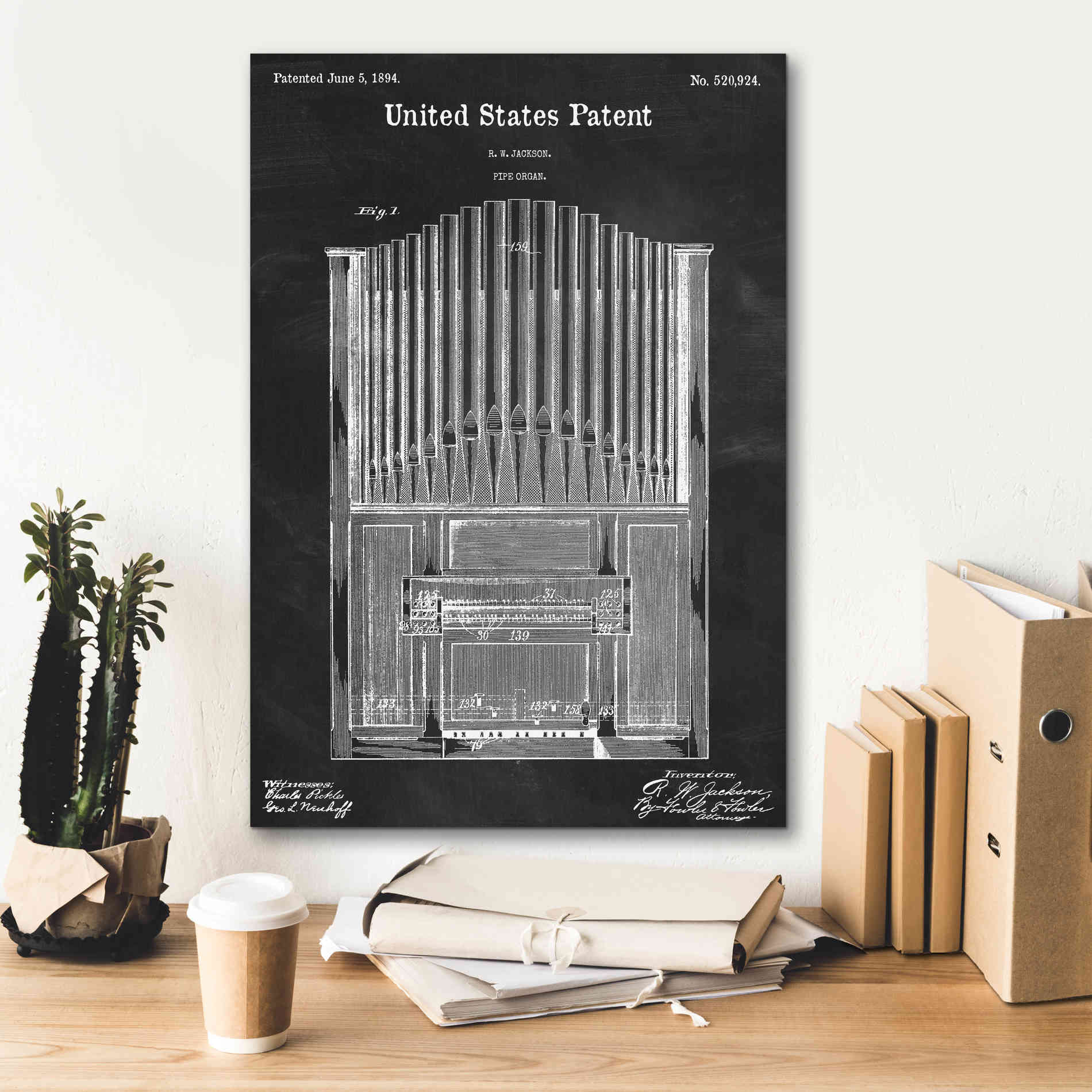 'Pipe Organ Blueprint Patent Chalkboard,' Canvas Wall Art,18 x 26