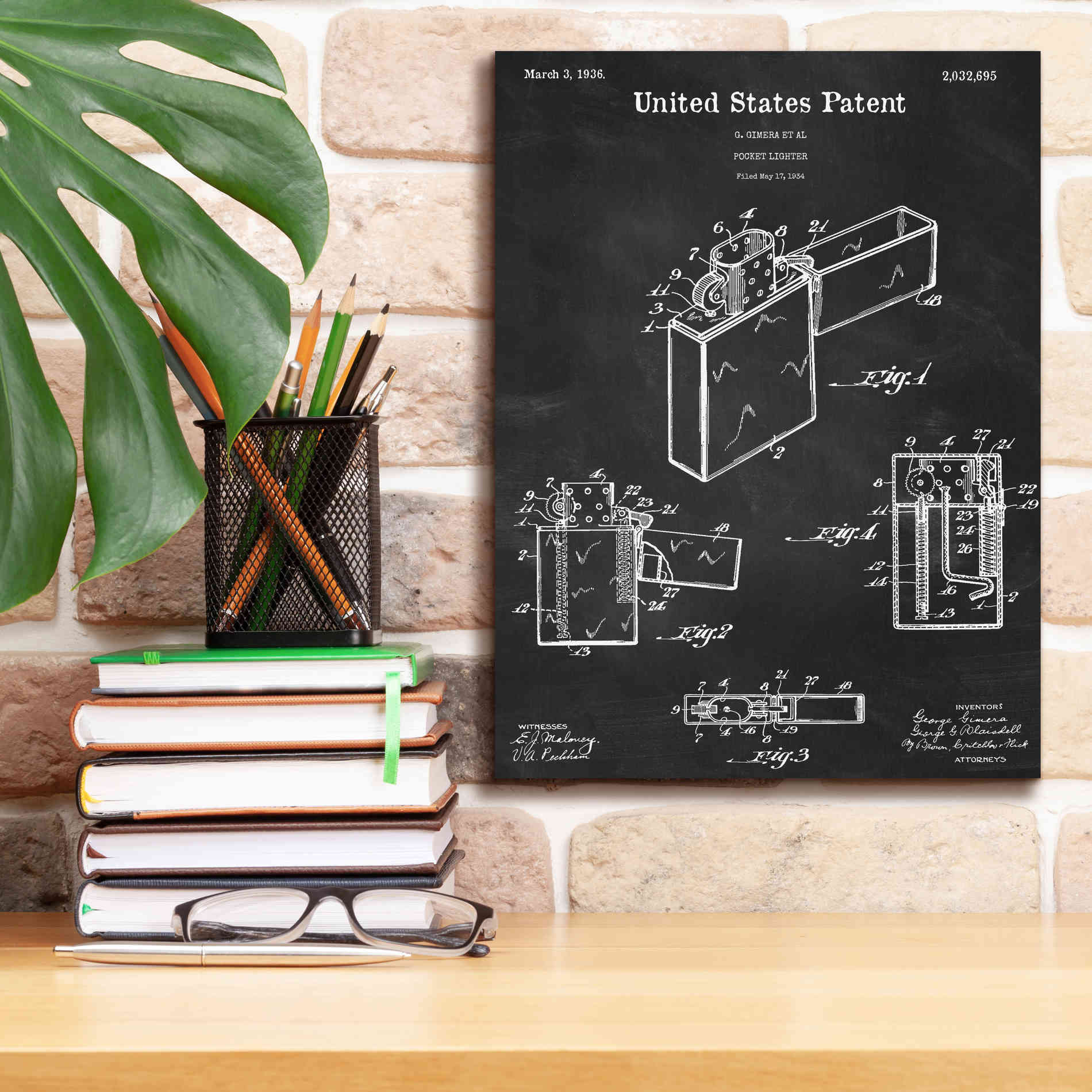 'Pocket Lighter Blueprint Patent Chalkboard,' Canvas Wall Art,12 x 16
