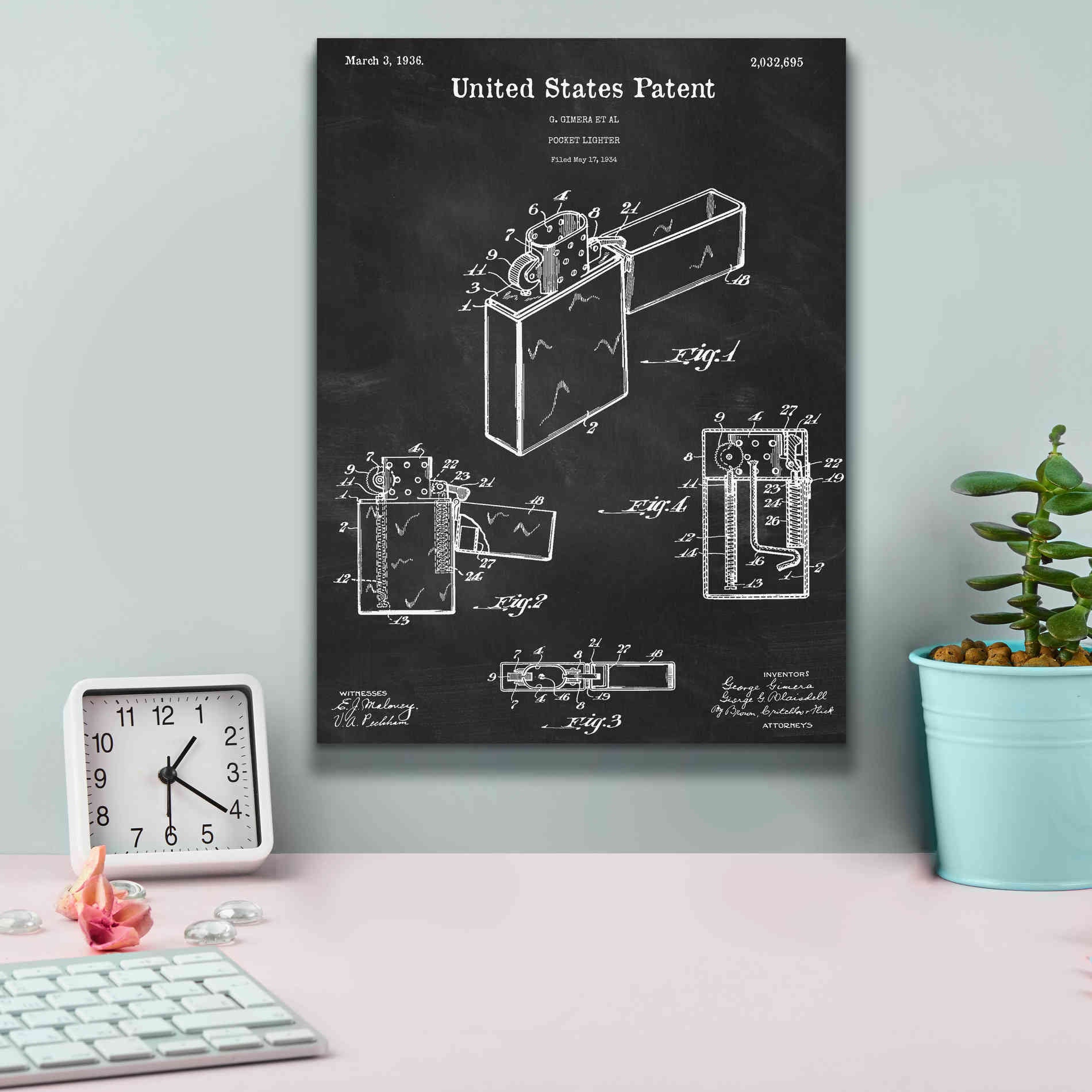 'Pocket Lighter Blueprint Patent Chalkboard,' Canvas Wall Art,12 x 16