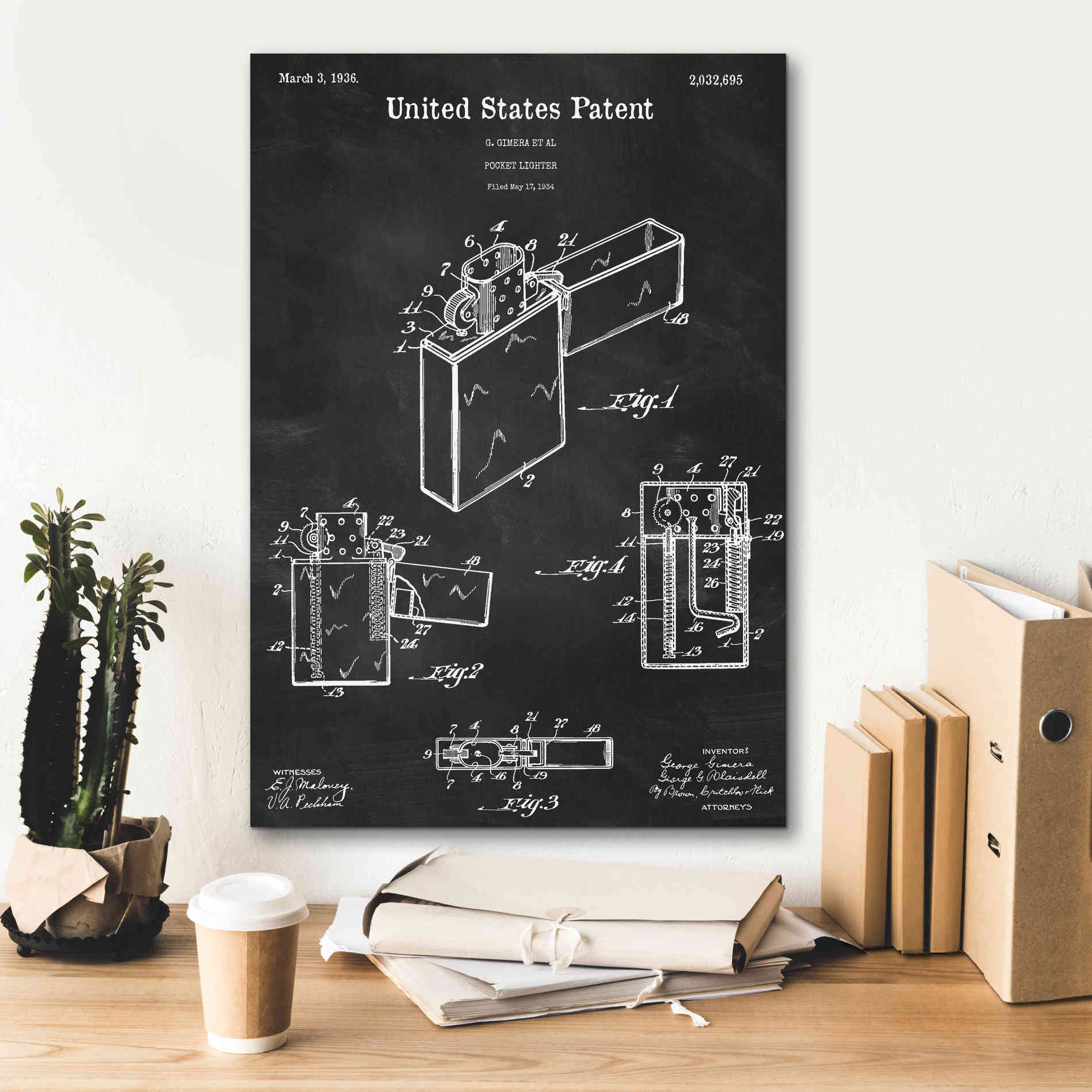 'Pocket Lighter Blueprint Patent Chalkboard,' Canvas Wall Art,18 x 26