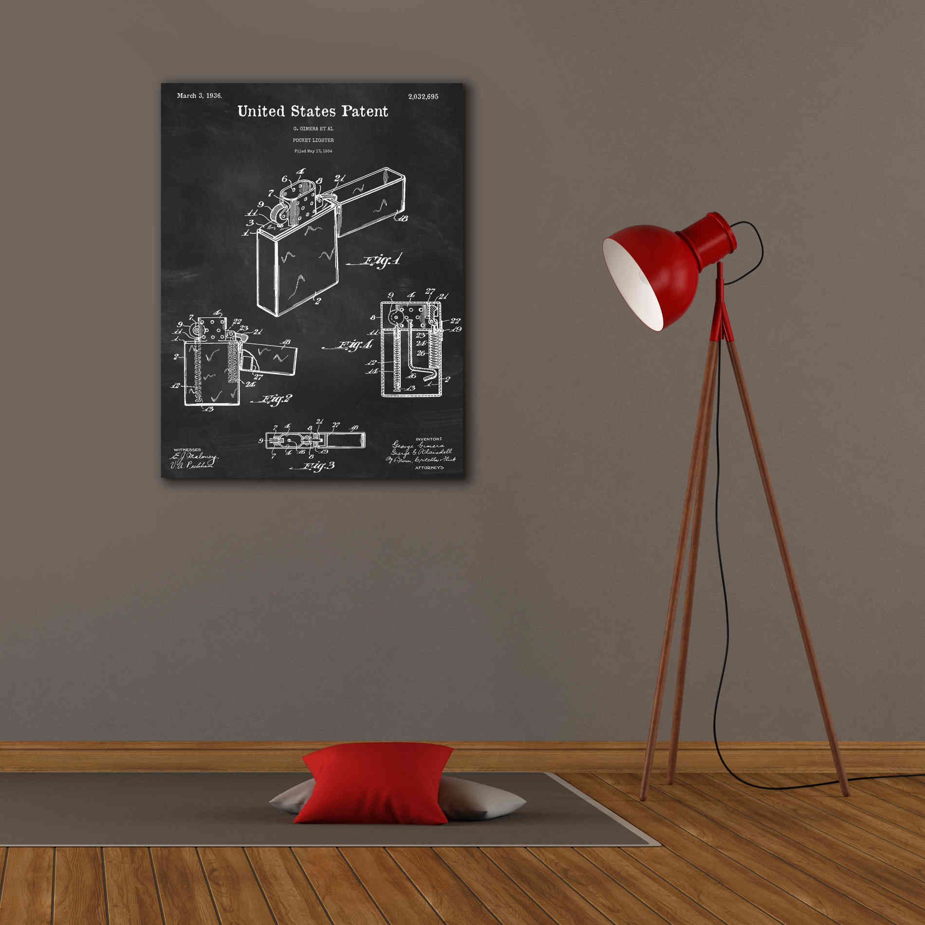 'Pocket Lighter Blueprint Patent Chalkboard,' Canvas Wall Art,26 x 34