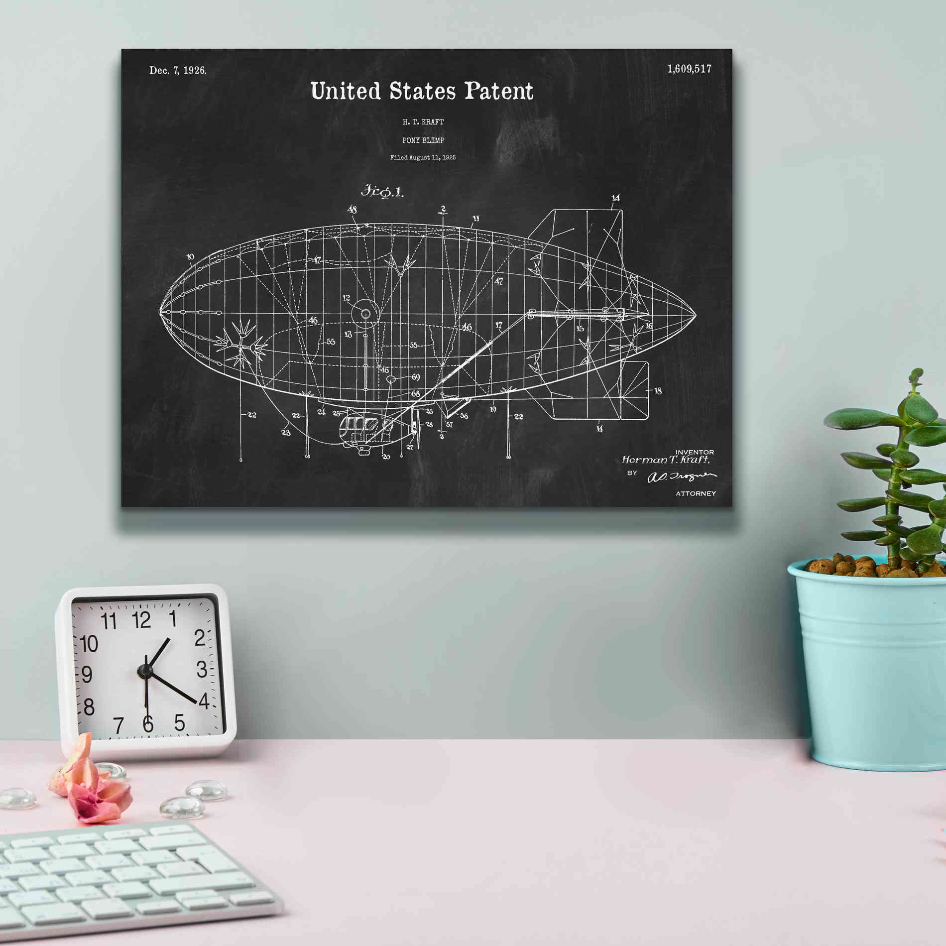 'Pony Blimp Blueprint Patent Chalkboard,' Canvas Wall Art,16 x 12