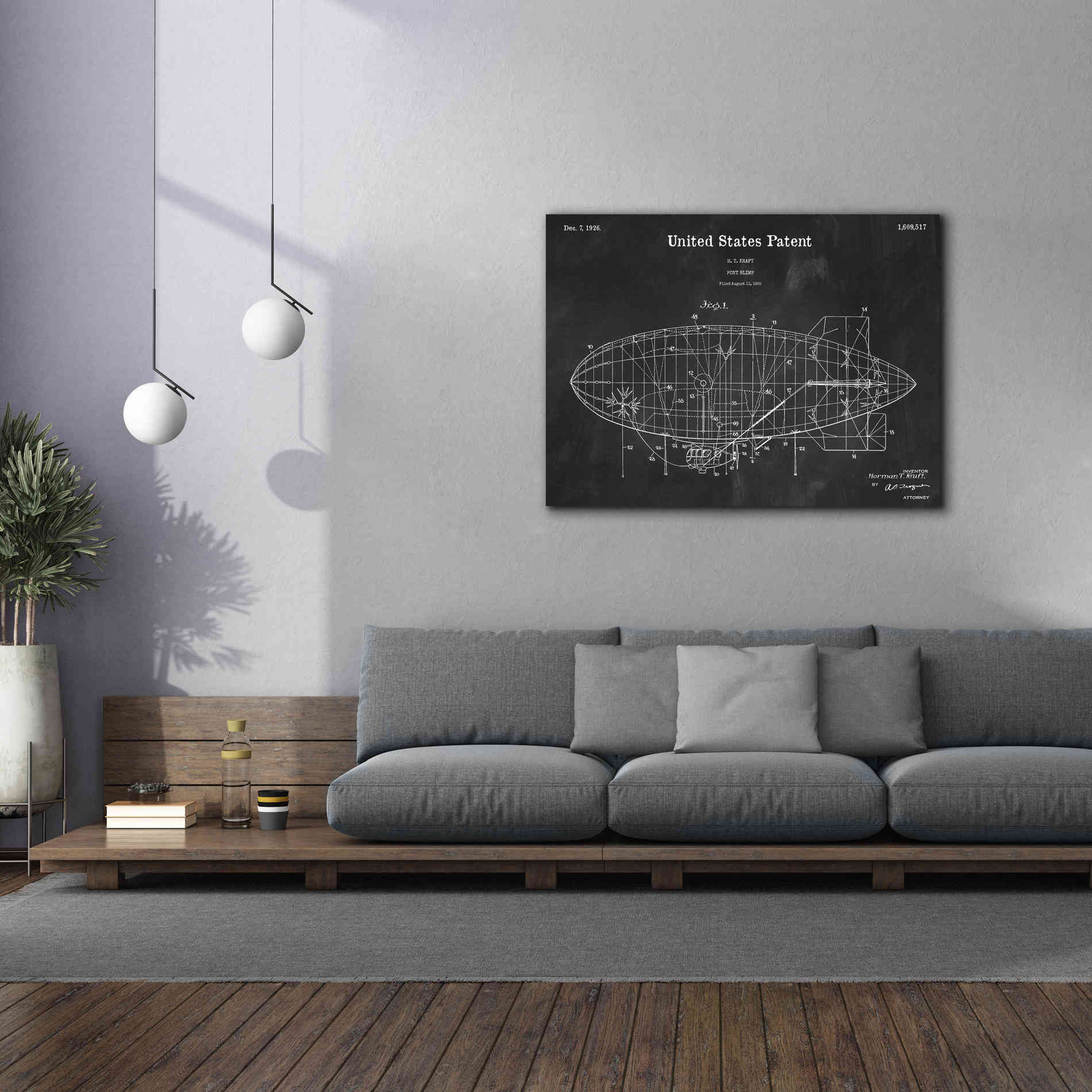 'Pony Blimp Blueprint Patent Chalkboard,' Canvas Wall Art,54 x 40