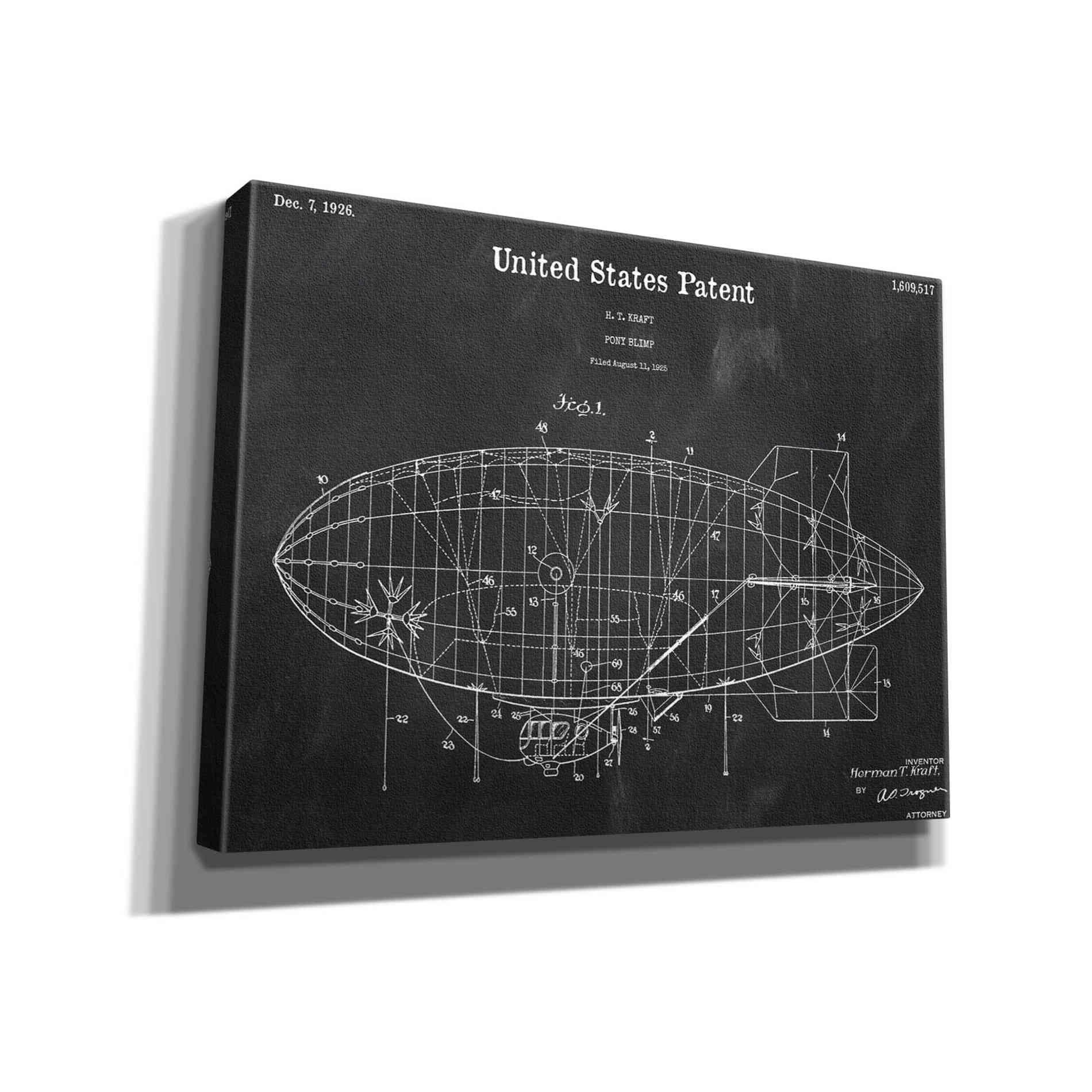 'Pony Blimp Blueprint Patent Chalkboard,' Canvas Wall Art,16x12x1.1x0,26x18x1.1x0,34x26x1.74x0,54x40x1.74x0