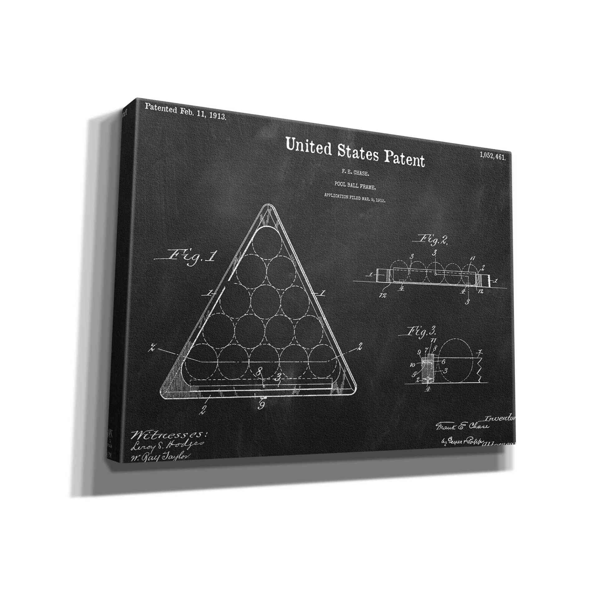 'Pool Ball Frame Blueprint Patent Chalkboard,' Canvas Wall Art,16x12x1.1x0,26x18x1.1x0,34x26x1.74x0,54x40x1.74x0