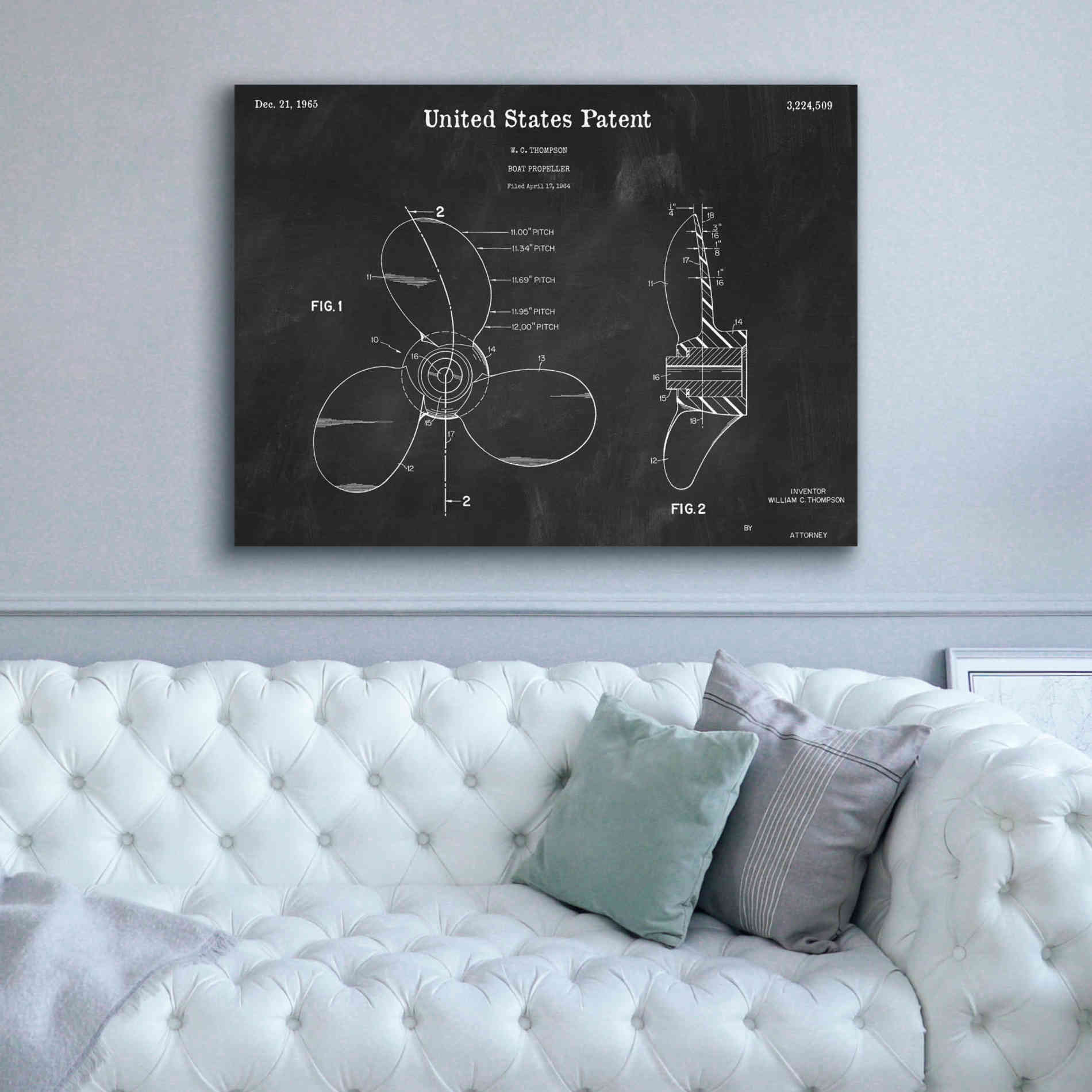 'Boat Propeller Blueprint Patent Chalkboard,' Canvas Wall Art,54 x 40