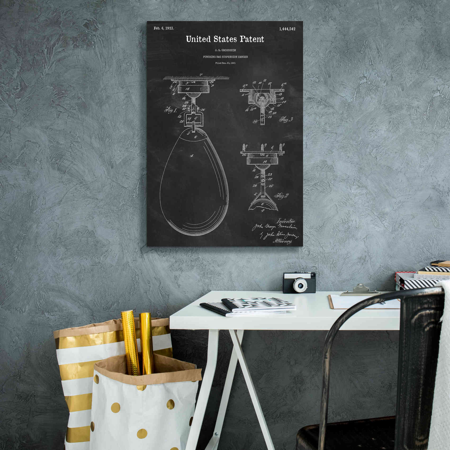 'Boxing Bag Blueprint Patent Chalkboard,' Canvas Wall Art,18 x 26