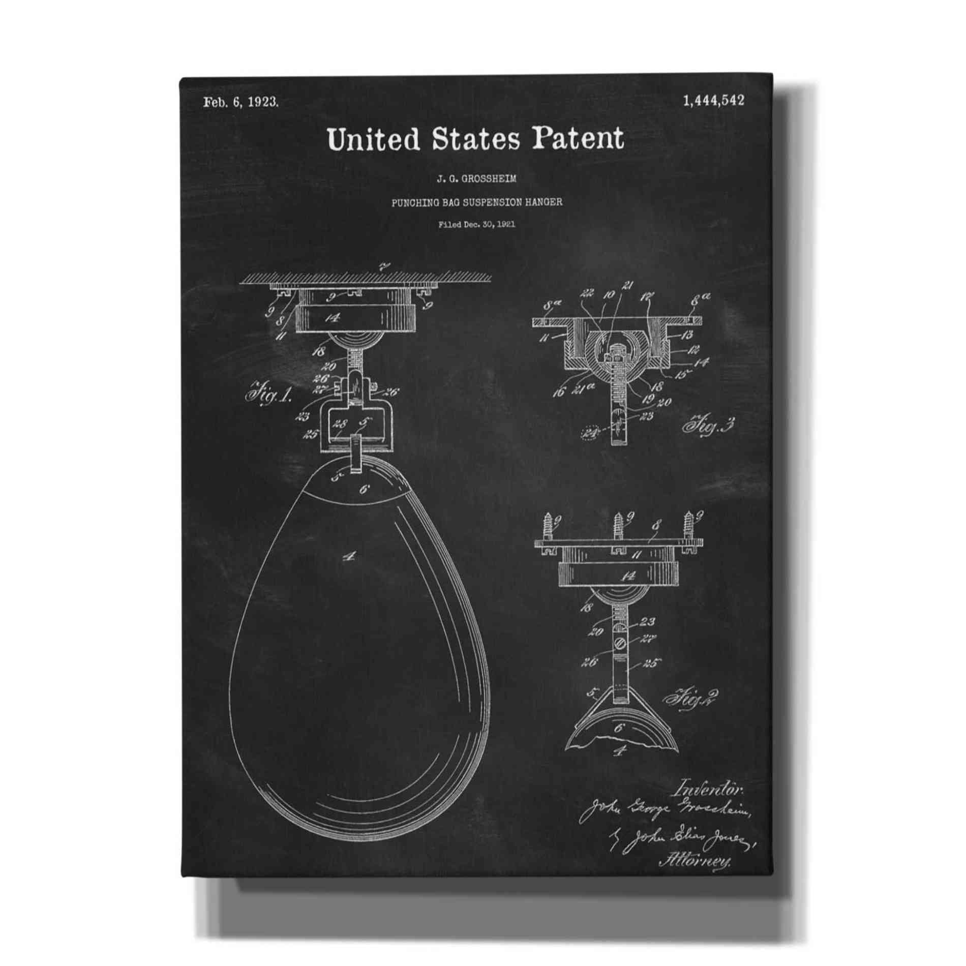 'Boxing Bag Blueprint Patent Chalkboard,' Canvas Wall Art,12x16x1.1x0,18x26x1.1x0,26x34x1.74x0,40x54x1.74x0