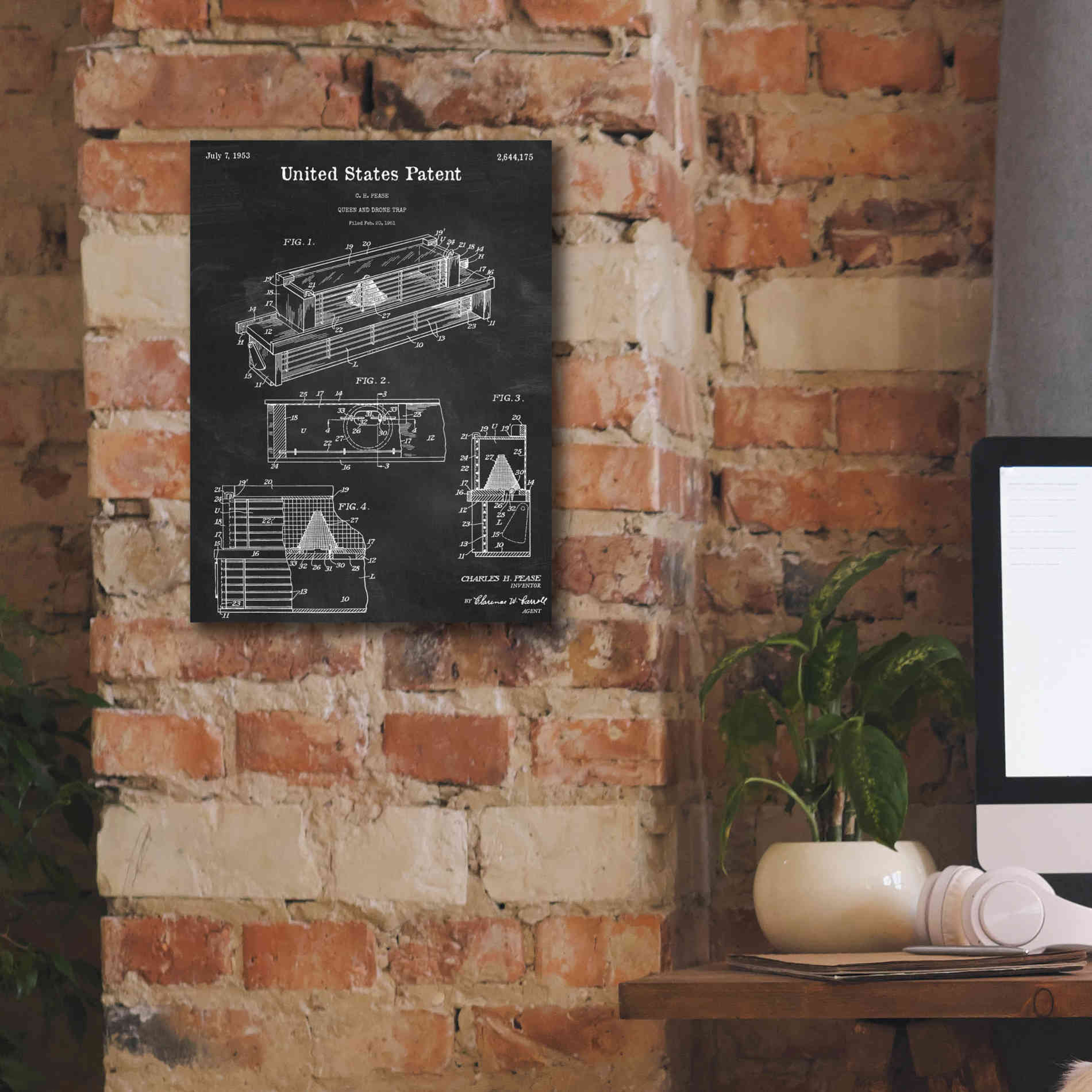 'Queen and Drone Trap Blueprint Patent Chalkboard,' Canvas Wall Art,12 x 16