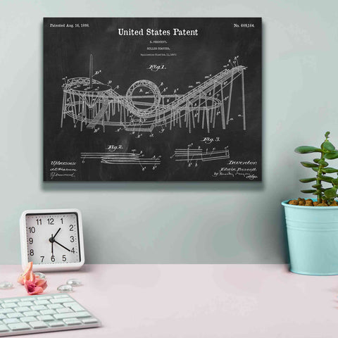 Image of 'Roller Coaster Blueprint Patent Chalkboard,' Canvas Wall Art,16 x 12
