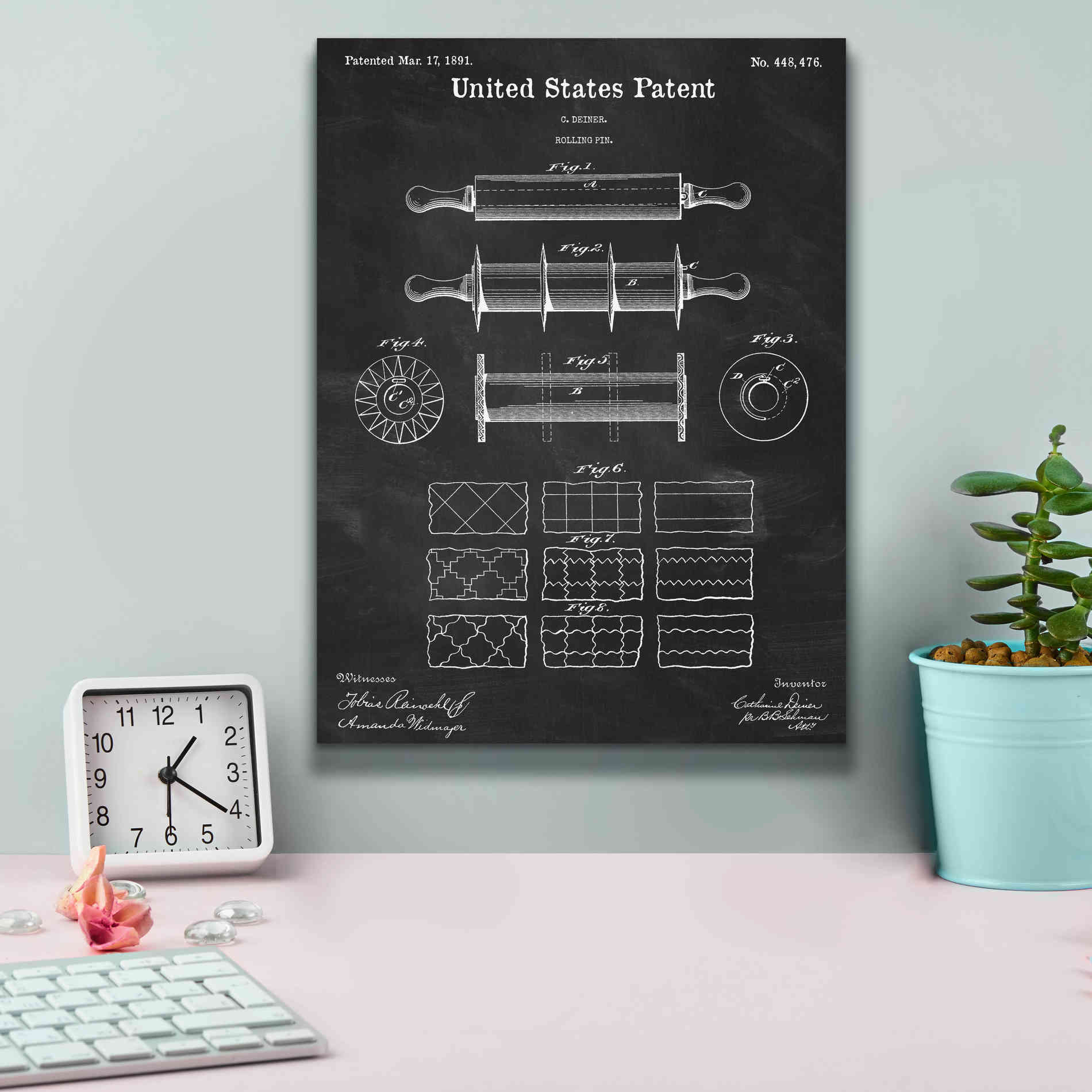 'Rolling Pin Blueprint Patent Chalkboard,' Canvas Wall Art,12 x 16