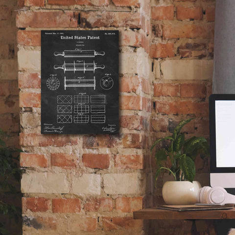 Image of 'Rolling Pin Blueprint Patent Chalkboard,' Canvas Wall Art,12 x 16