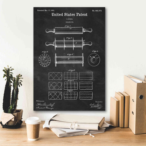 Image of 'Rolling Pin Blueprint Patent Chalkboard,' Canvas Wall Art,18 x 26
