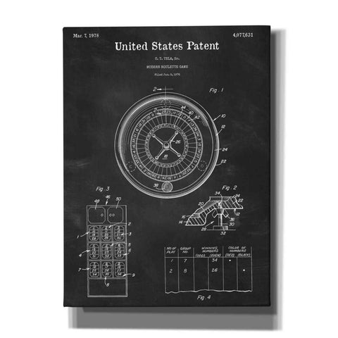 Image of 'Roulette Blueprint Patent Chalkboard,' Canvas Wall Art,12x16x1.1x0,18x26x1.1x0,26x34x1.74x0,40x54x1.74x0