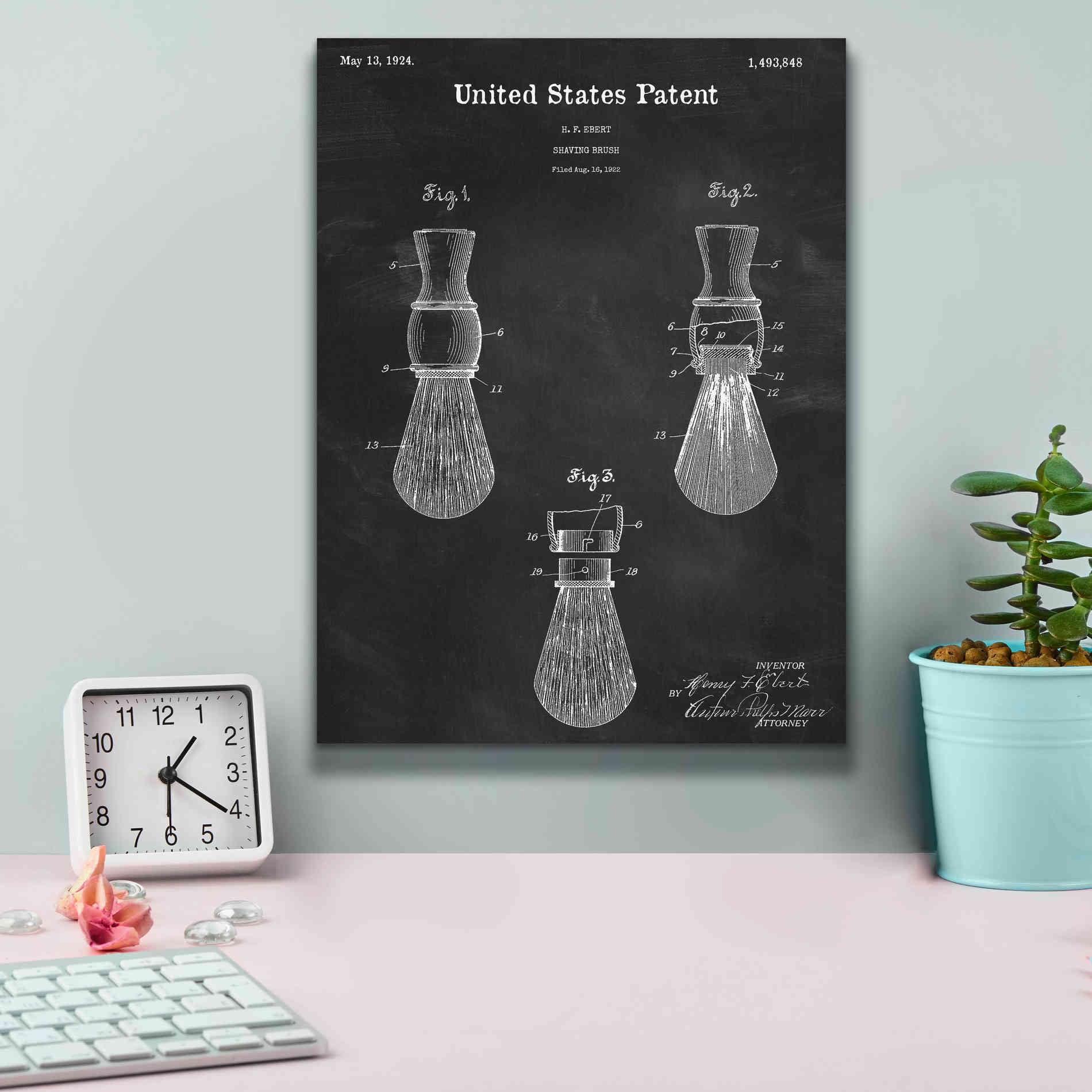 'Shaving Brush Blueprint Patent Chalkboard,' Canvas Wall Art,12 x 16