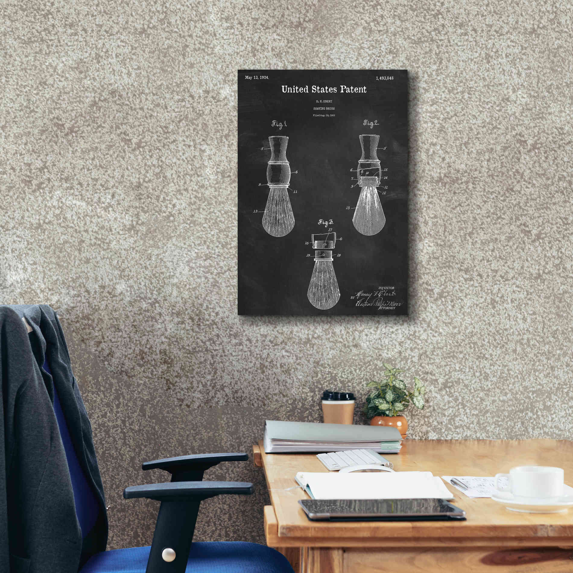 'Shaving Brush Blueprint Patent Chalkboard,' Canvas Wall Art,18 x 26