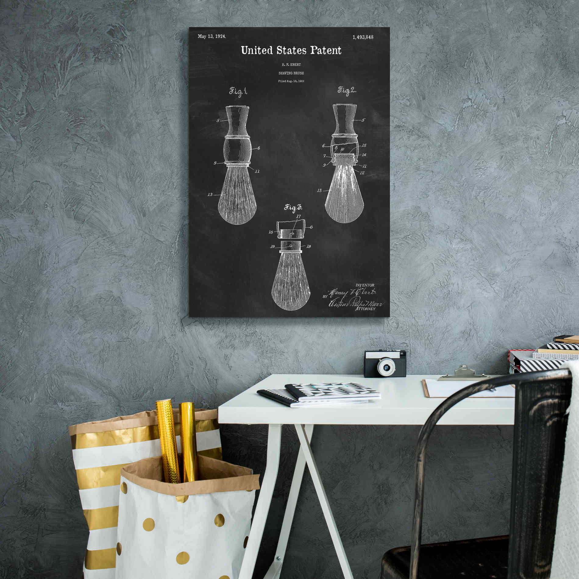 'Shaving Brush Blueprint Patent Chalkboard,' Canvas Wall Art,18 x 26