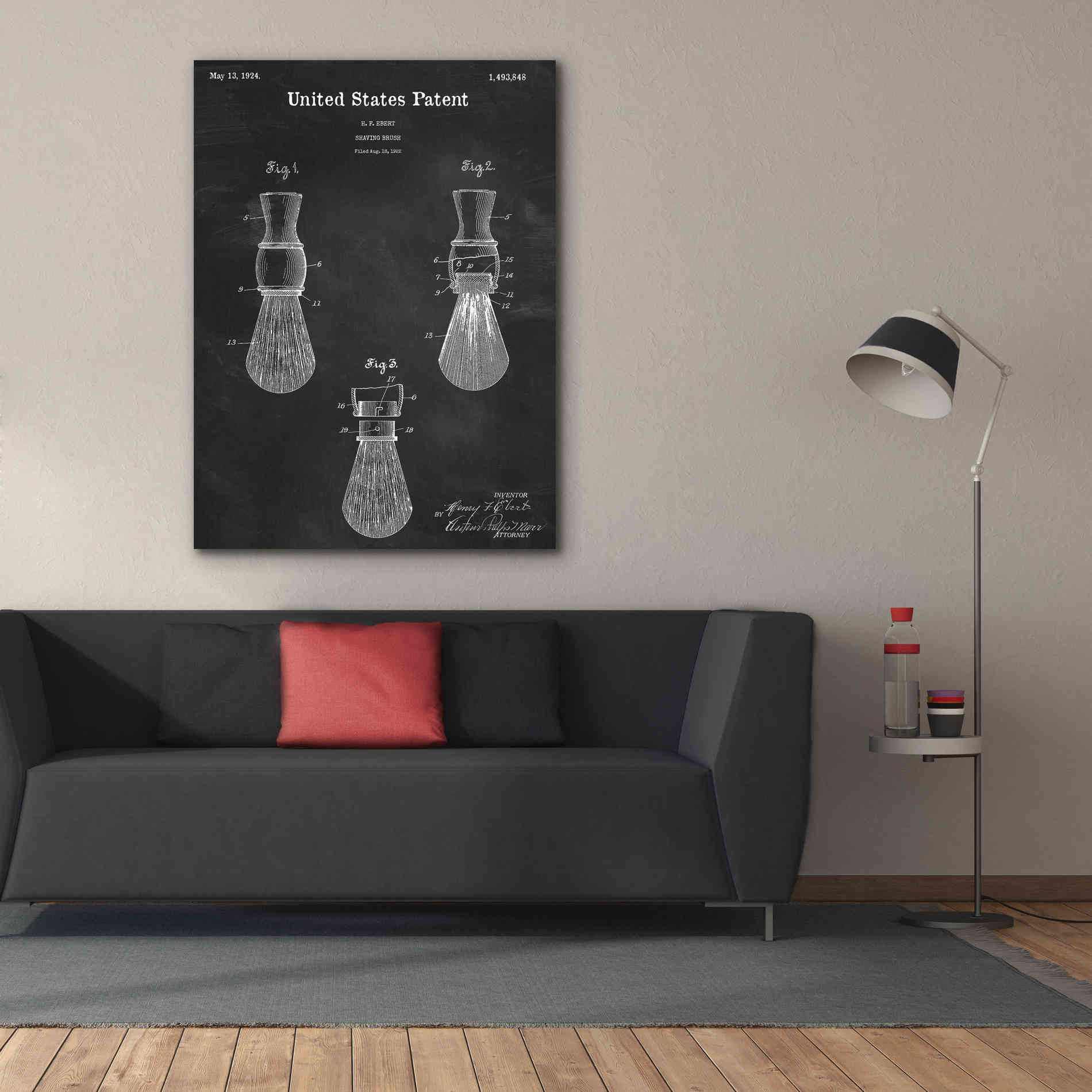 'Shaving Brush Blueprint Patent Chalkboard,' Canvas Wall Art,40 x 54