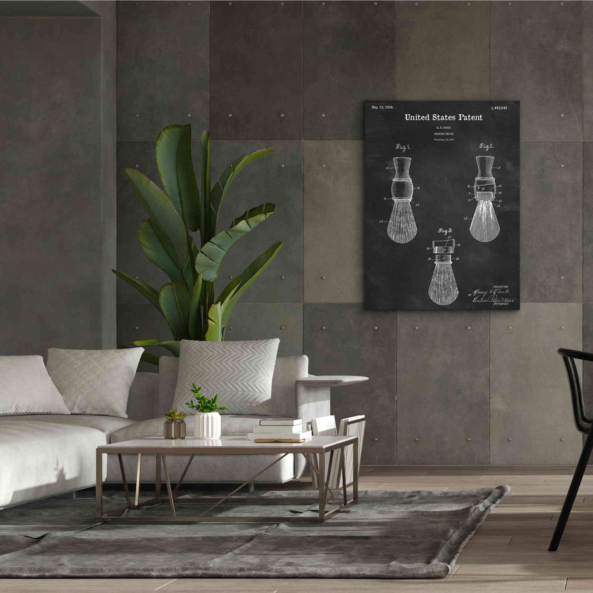 'Shaving Brush Blueprint Patent Chalkboard,' Canvas Wall Art,40 x 54