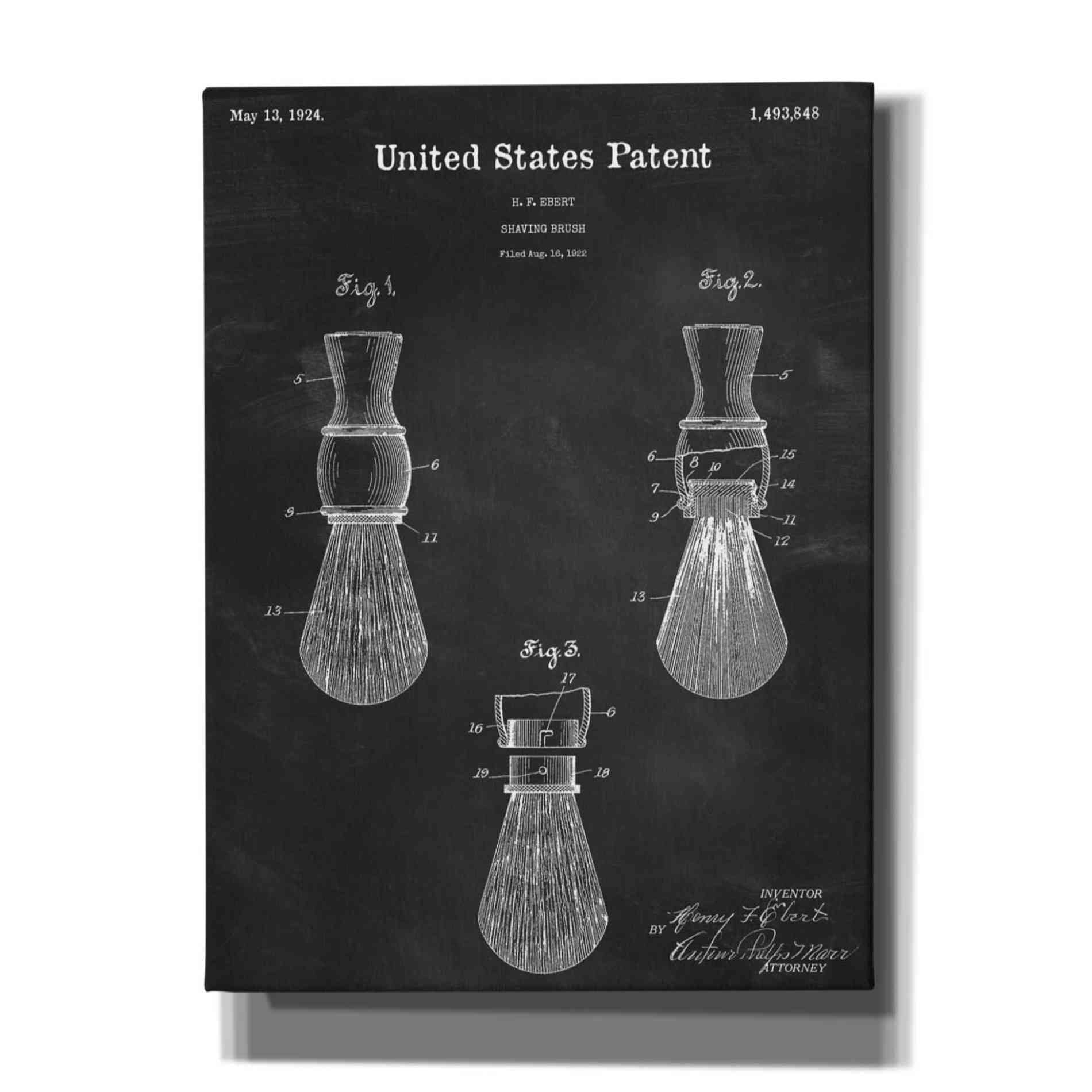 'Shaving Brush Blueprint Patent Chalkboard,' Canvas Wall Art,12x16x1.1x0,18x26x1.1x0,26x34x1.74x0,40x54x1.74x0
