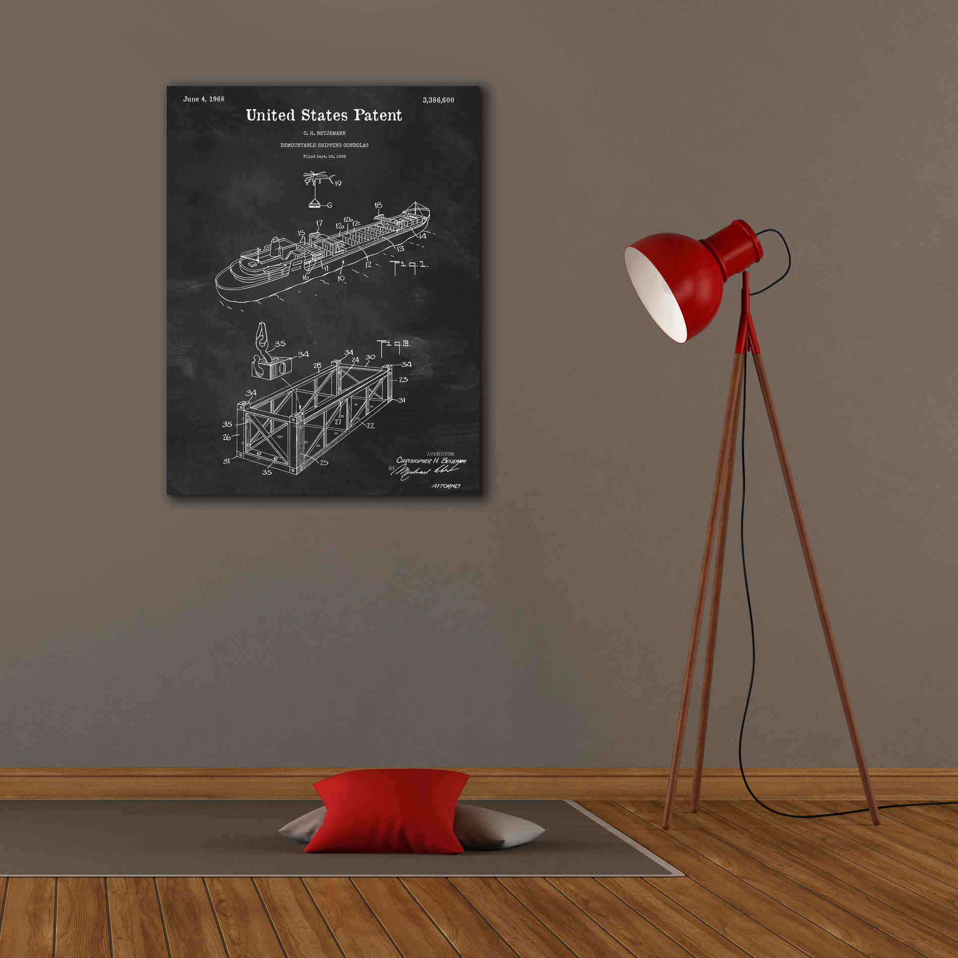 'Shipping Gondola Blueprint Patent Chalkboard,' Canvas Wall Art,26 x 34