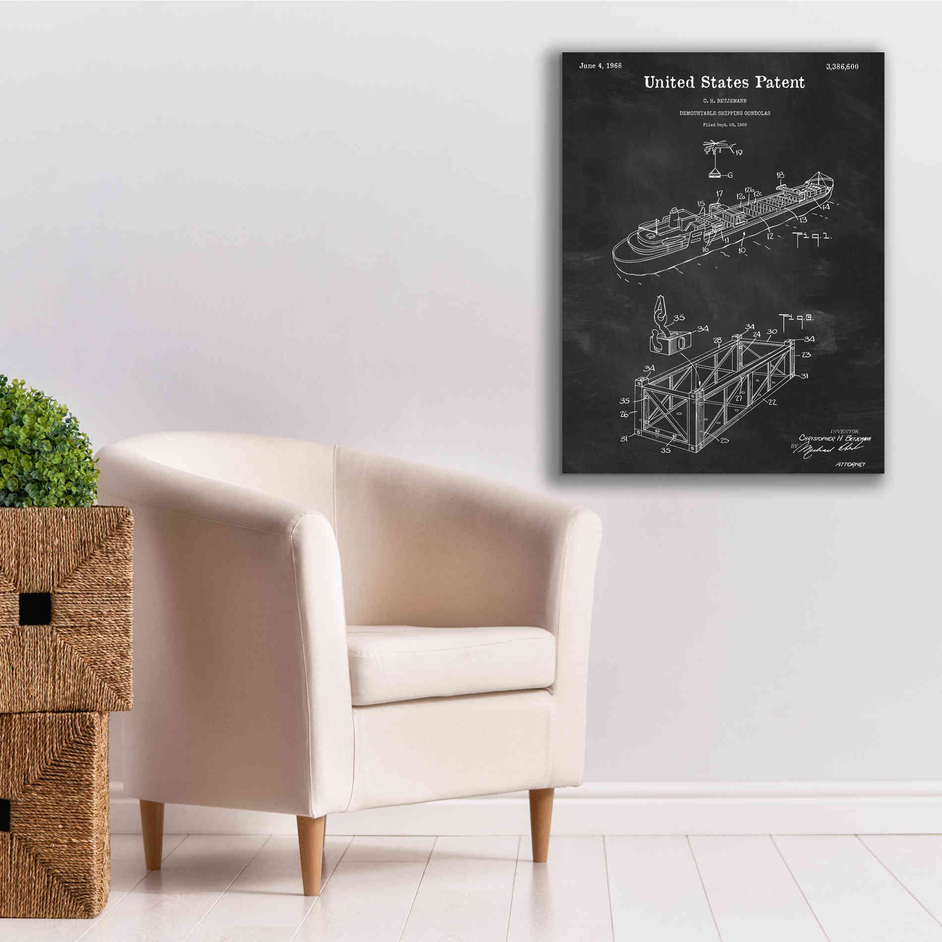 'Shipping Gondola Blueprint Patent Chalkboard,' Canvas Wall Art,26 x 34