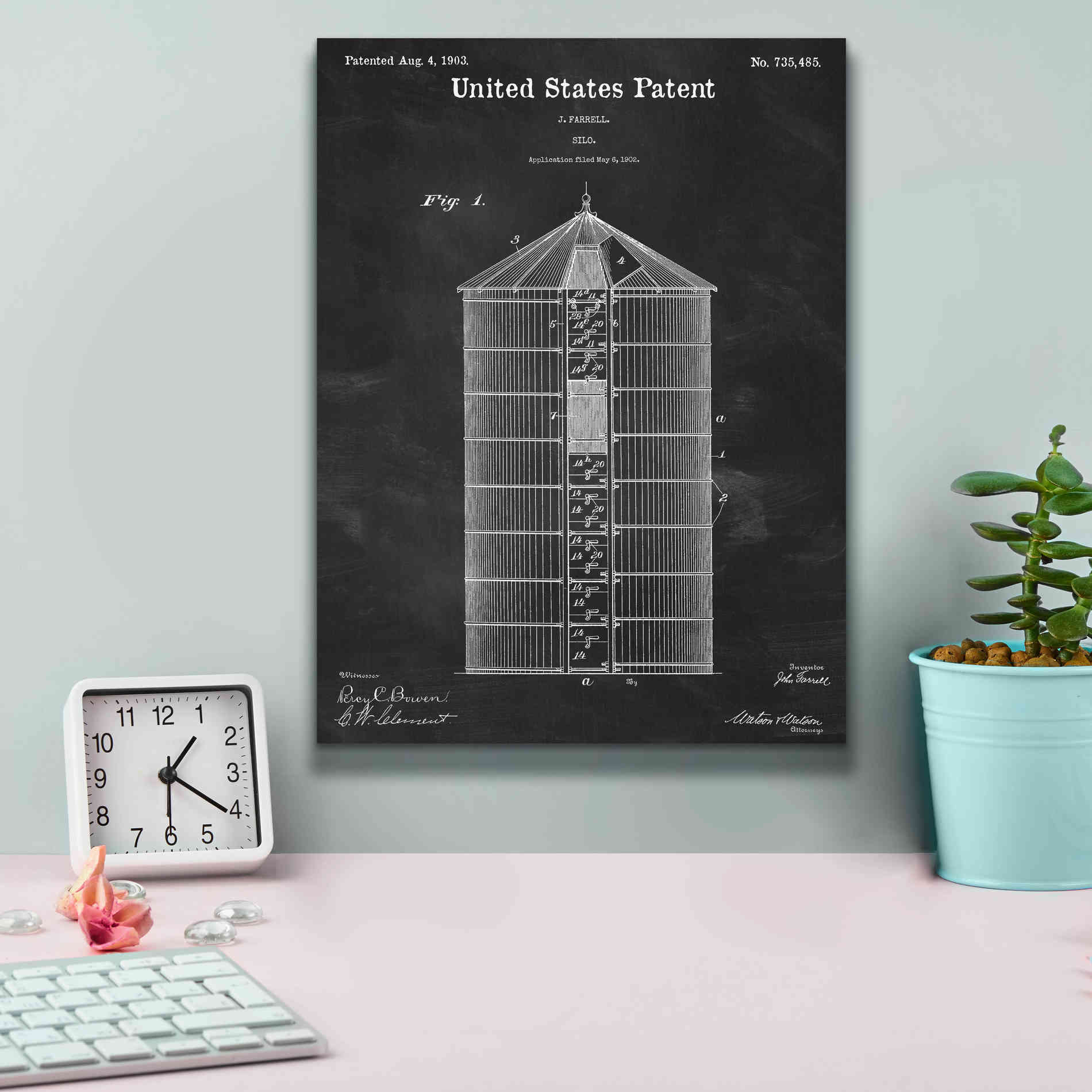 'Silo Blueprint Patent Chalkboard,' Canvas Wall Art,12 x 16