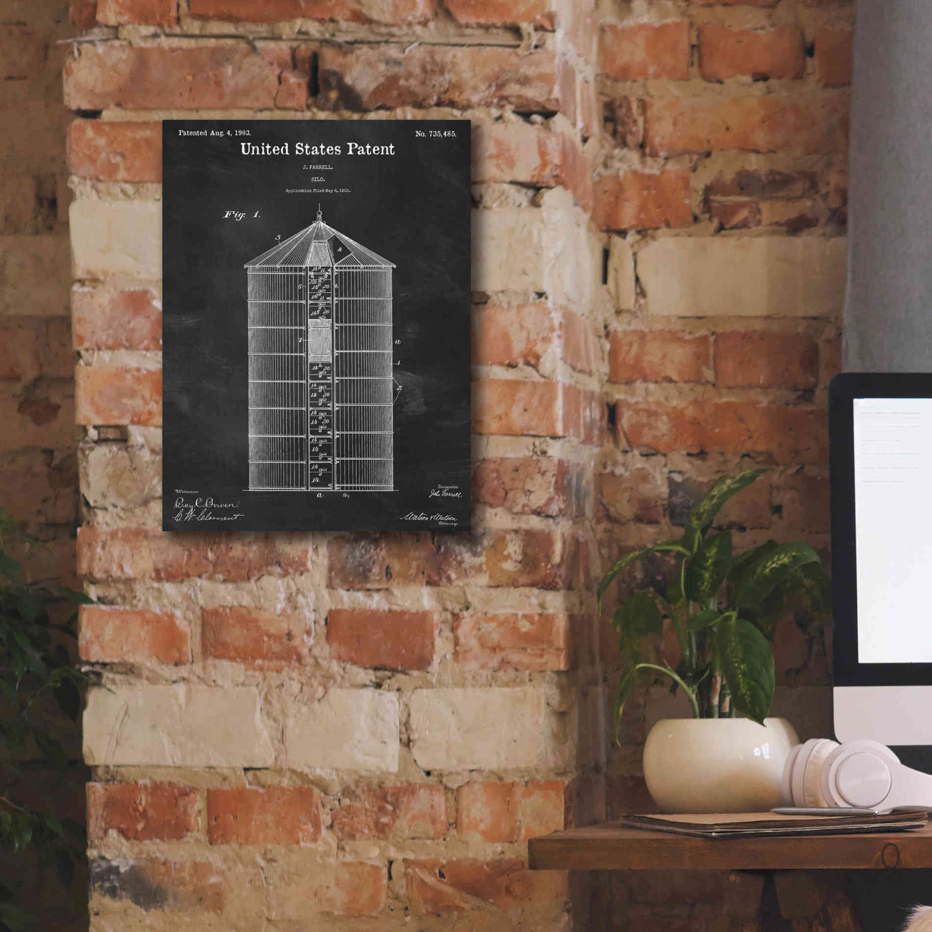 'Silo Blueprint Patent Chalkboard,' Canvas Wall Art,12 x 16