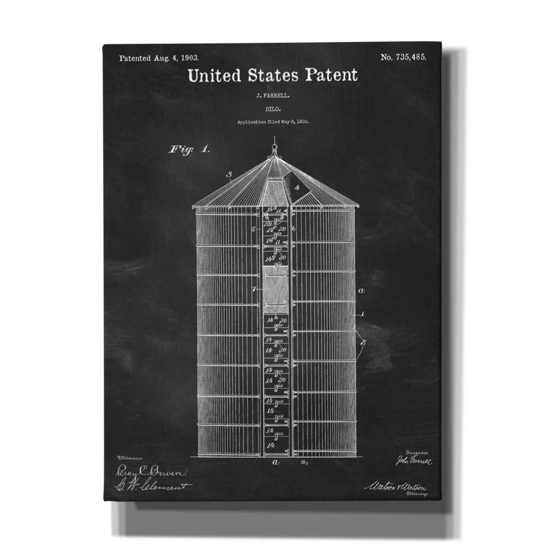 'Silo Blueprint Patent Chalkboard,' Canvas Wall Art,12x16x1.1x0,18x26x1.1x0,26x34x1.74x0,40x54x1.74x0