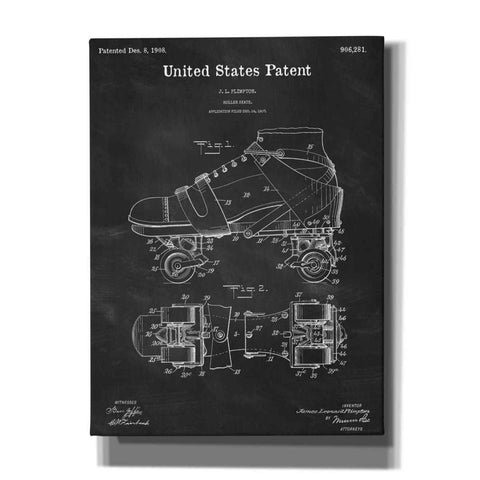 Image of 'Roller Skate Blueprint Patent Chalkboard,' Canvas Wall Art,12x16x1.1x0,18x26x1.1x0,26x34x1.74x0,40x54x1.74x0