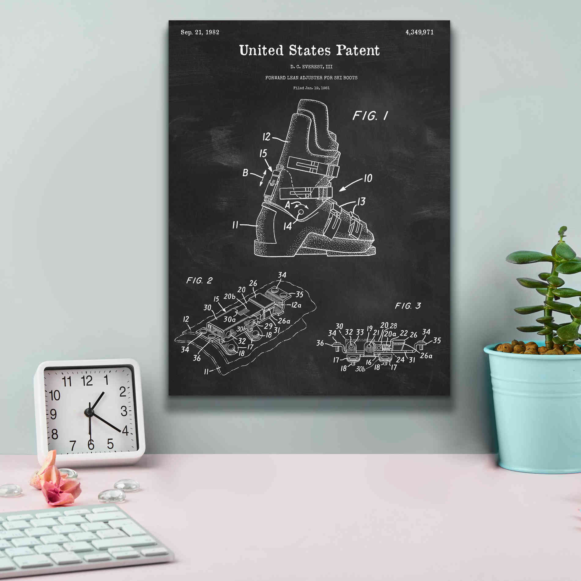 'Ski Boots Blueprint Patent Chalkboard,' Canvas Wall Art,12 x 16