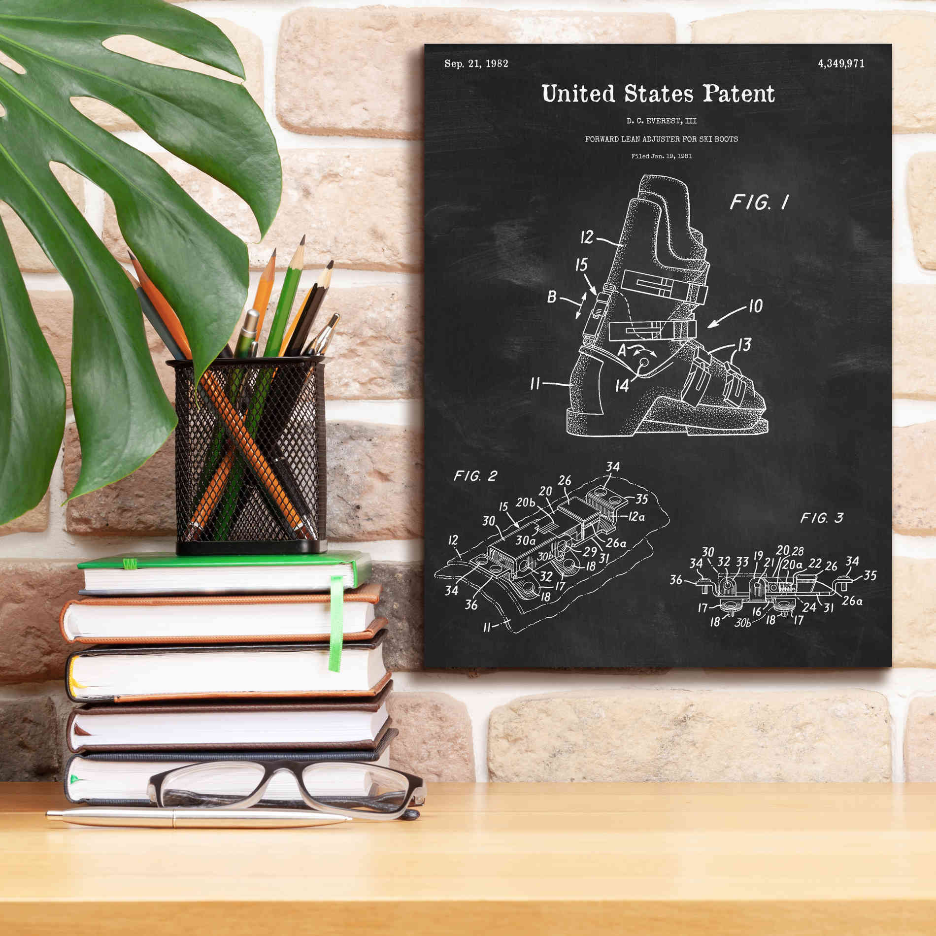 'Ski Boots Blueprint Patent Chalkboard,' Canvas Wall Art,12 x 16