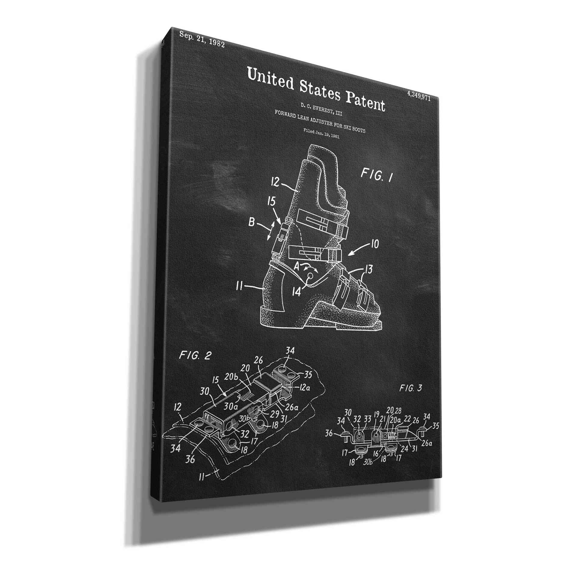 'Ski Boots Blueprint Patent Chalkboard,' Canvas Wall Art,12x16x1.1x0,18x26x1.1x0,26x34x1.74x0,40x54x1.74x0