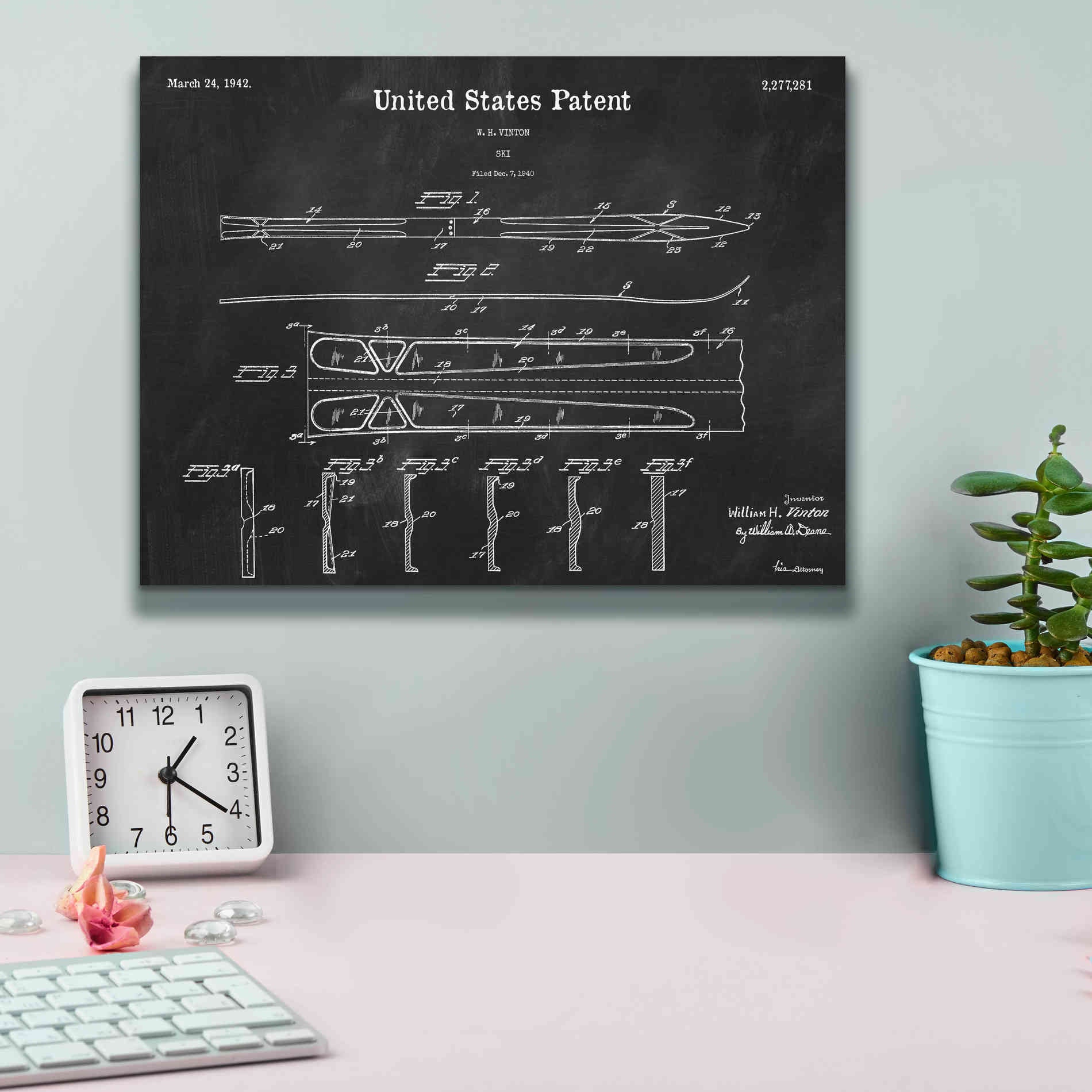 'Ski Blueprint Patent Chalkboard,' Canvas Wall Art,16 x 12