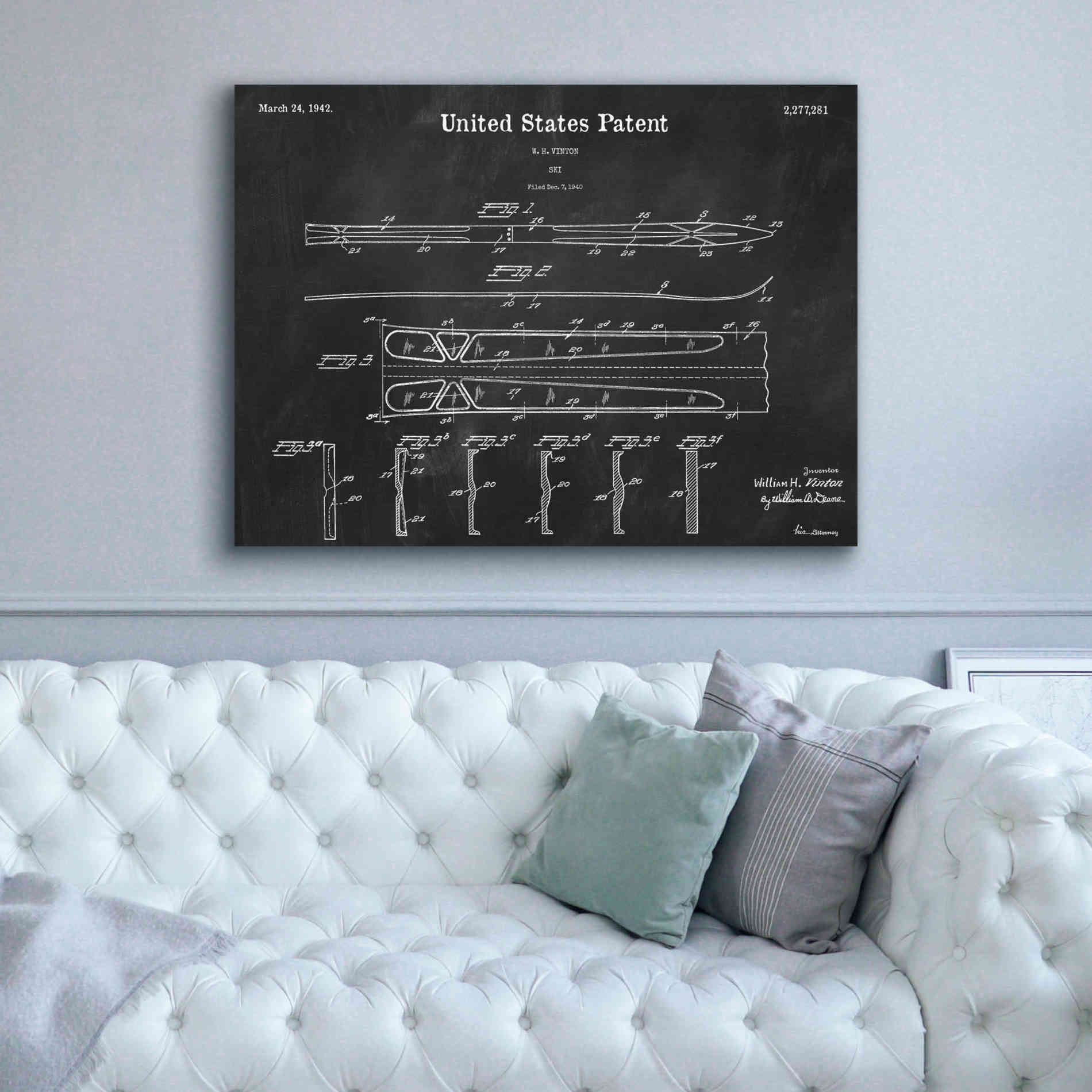 'Ski Blueprint Patent Chalkboard,' Canvas Wall Art,54 x 40