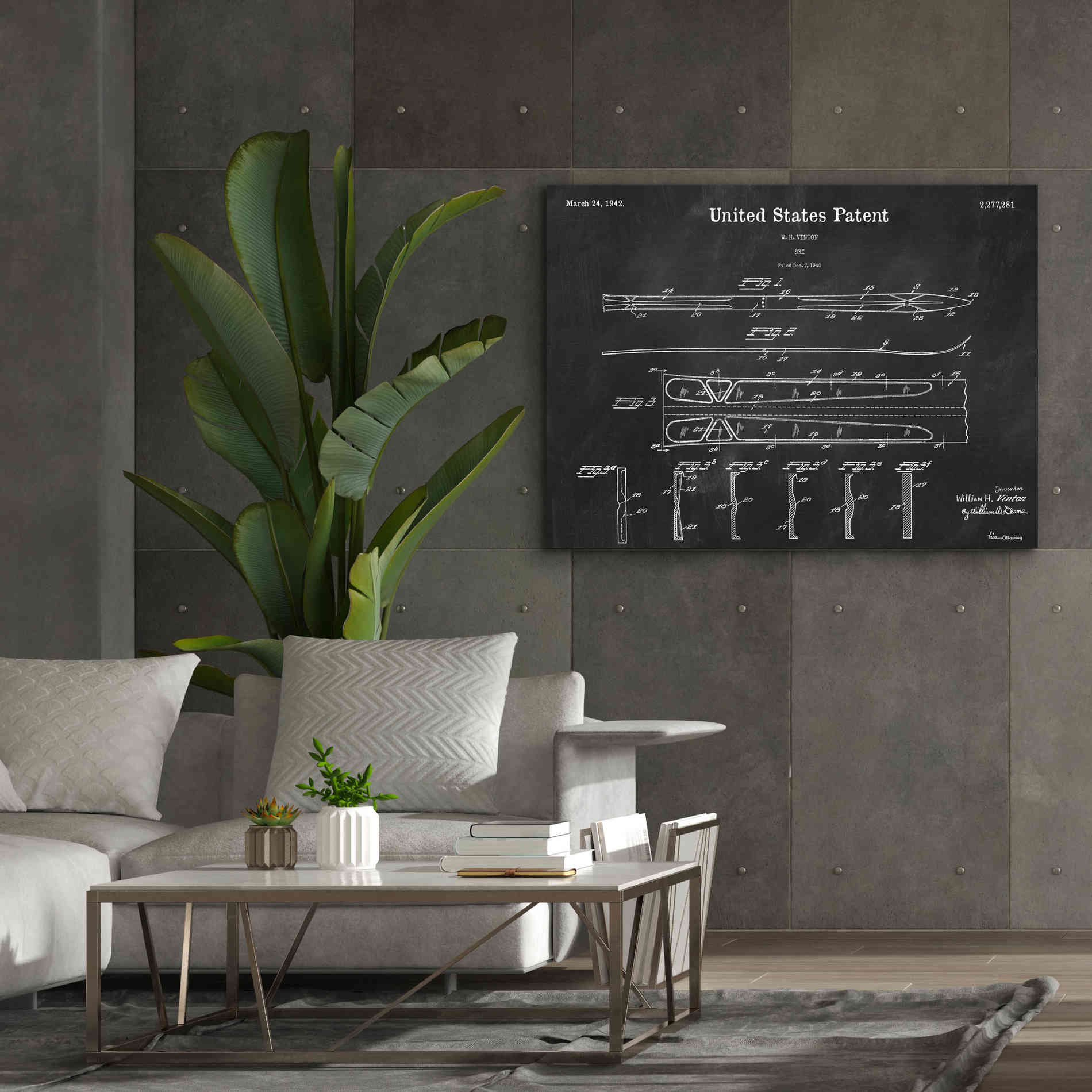 'Ski Blueprint Patent Chalkboard,' Canvas Wall Art,54 x 40