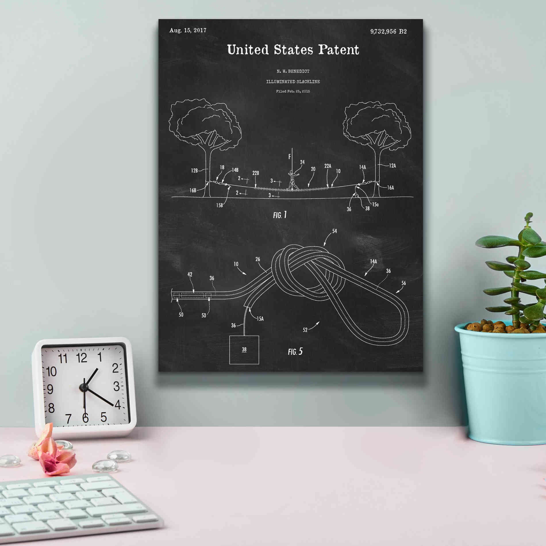 'Slackline Blueprint Patent Chalkboard,' Canvas Wall Art,12 x 16