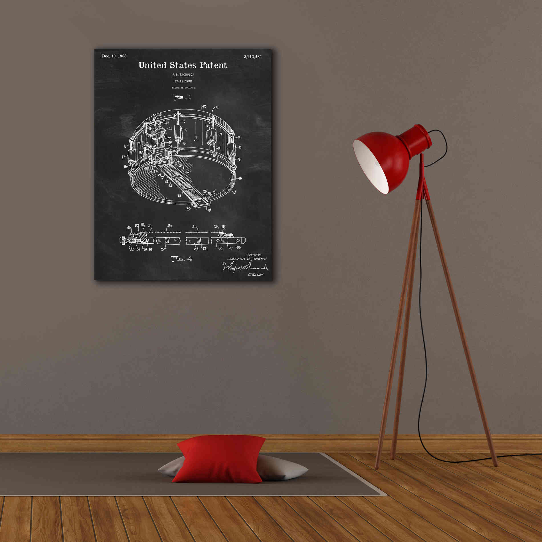 'Snare Drum Blueprint Patent Chalkboard,' Canvas Wall Art,26 x 34