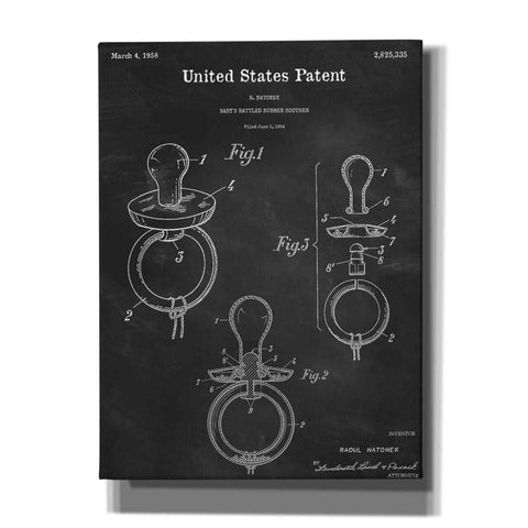 Image of 'Baby Pacifier Blueprint Patent Chalkboard,' Canvas Wall Art,12x16x1.1x0,18x26x1.1x0,26x34x1.74x0,40x54x1.74x0