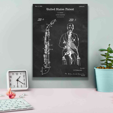 Image of 'Soprano Saxophone Blueprint Patent Chalkboard,' Canvas Wall Art,12 x 16